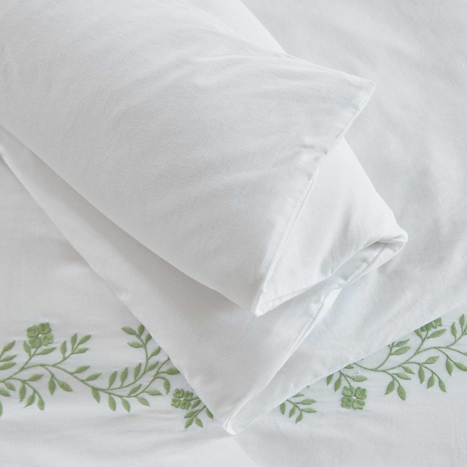 imageMartha Stewart Queen Duvet Cover Set Crisp amp Smooth Bedding with a Cotton Percale Lightweight Feel Reversible 3 Piece Bed Set with Matching Pillowcases Simple Scallop PinkGarden Path Embroidery Green
