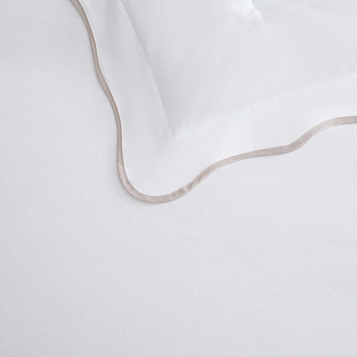 imageMartha Stewart Queen Duvet Cover Set Crisp amp Smooth Bedding with a Cotton Percale Lightweight Feel Reversible 3 Piece Bed Set with Matching Pillowcases Simple Scallop PinkSimple Scallop Beige