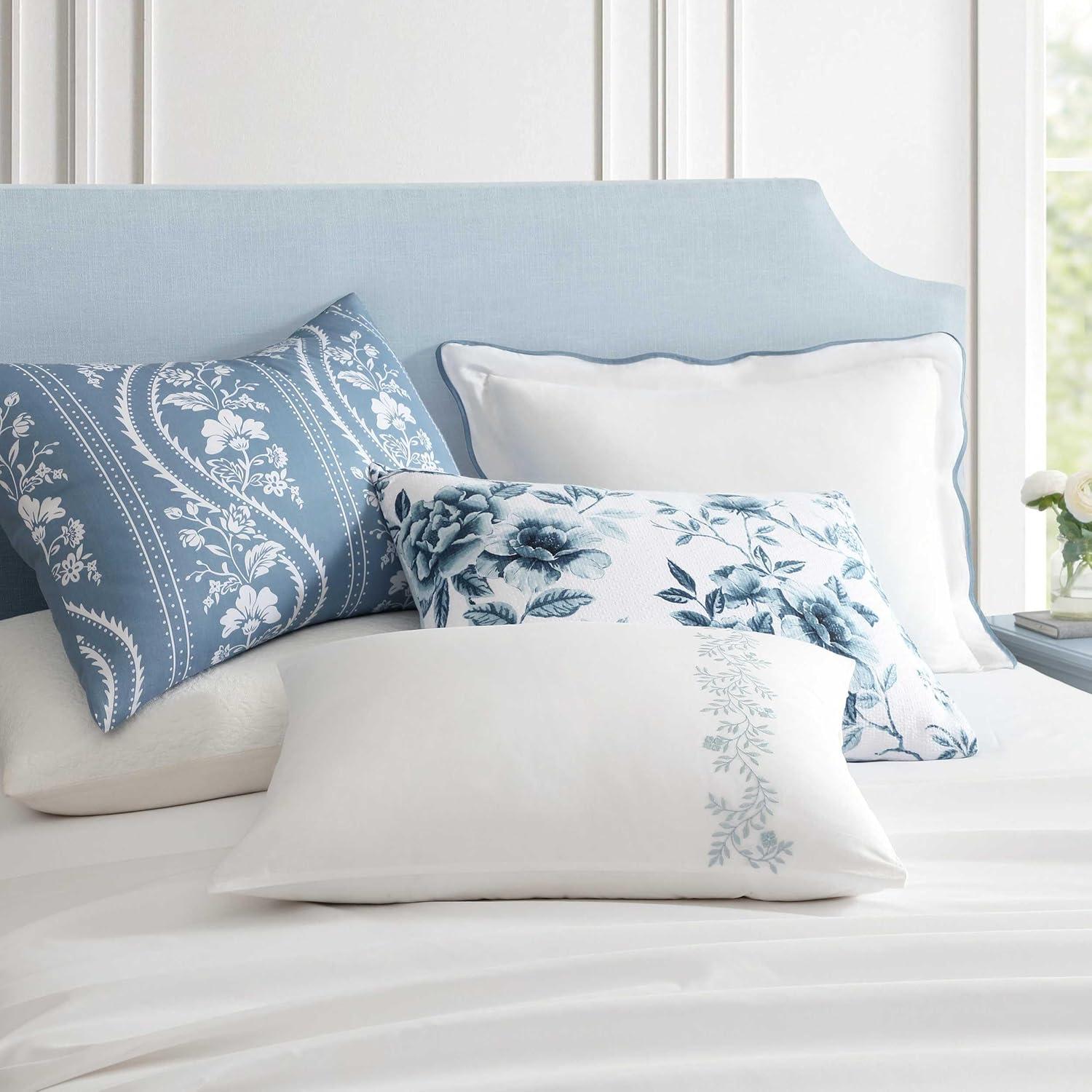 imageMartha Stewart Queen Duvet Cover Set Crisp amp Smooth Bedding with a Cotton Percale Lightweight Feel Reversible 3 Piece Bed Set with Matching Pillowcases Simple Scallop PinkGarden Path Embroidery Blue