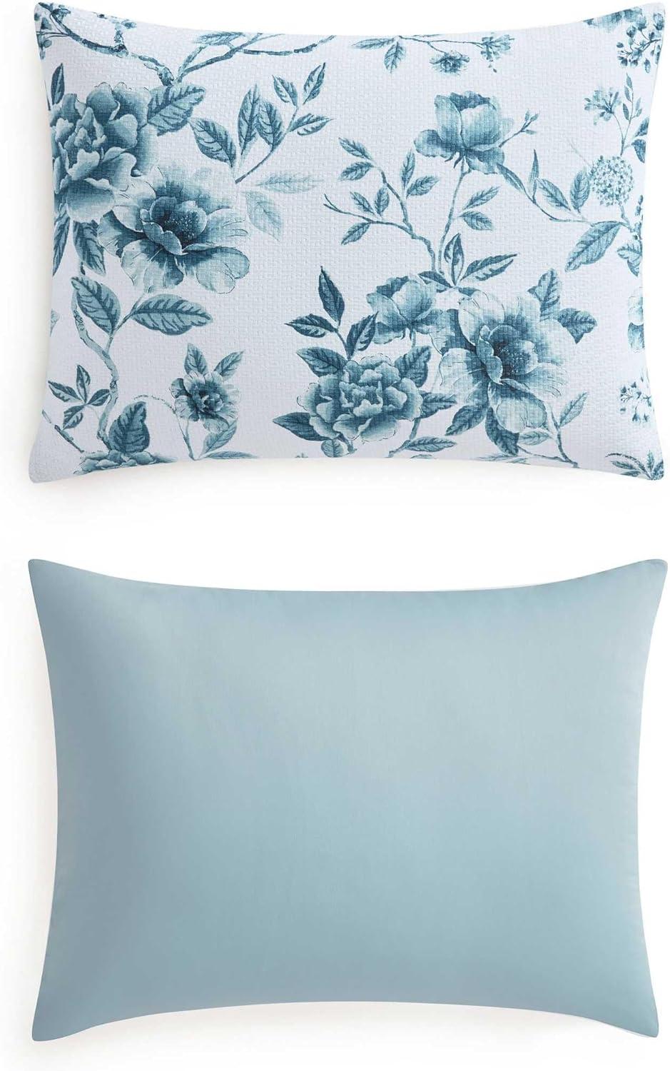 imageMartha Stewart Queen Duvet Cover Set Crisp amp Smooth Bedding with a Cotton Percale Lightweight Feel Reversible 3 Piece Bed Set with Matching Pillowcases Simple Scallop PinkVivian Floral Blue