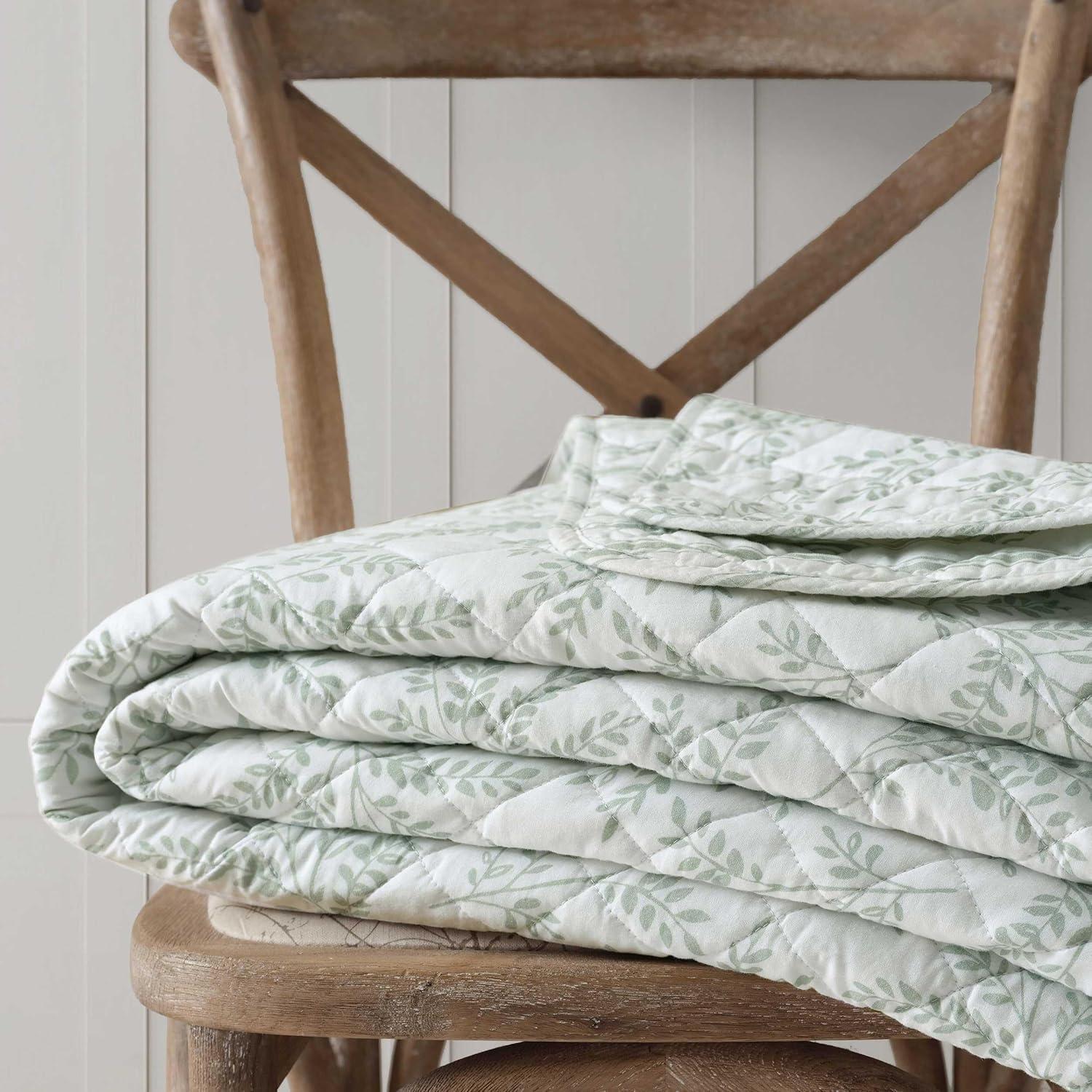 imageMartha Stewart Queen Quilt Set 100 Cotton Reversible Bedding Set Incredibly Soft Feel for Year Round Comfort 3 Piece Bed Set with Matching Pillowcases Flower Block Print BlueMurray Leaves Green