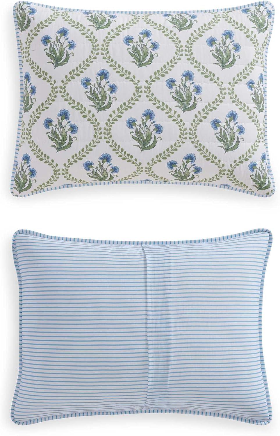 imageMartha Stewart Queen Quilt Set 100 Soft Cotton Floral Bedding for Year Round Comfort 3 Piece Bed Set with Matching Pillowcases French Bird Floral GreenChloe Green