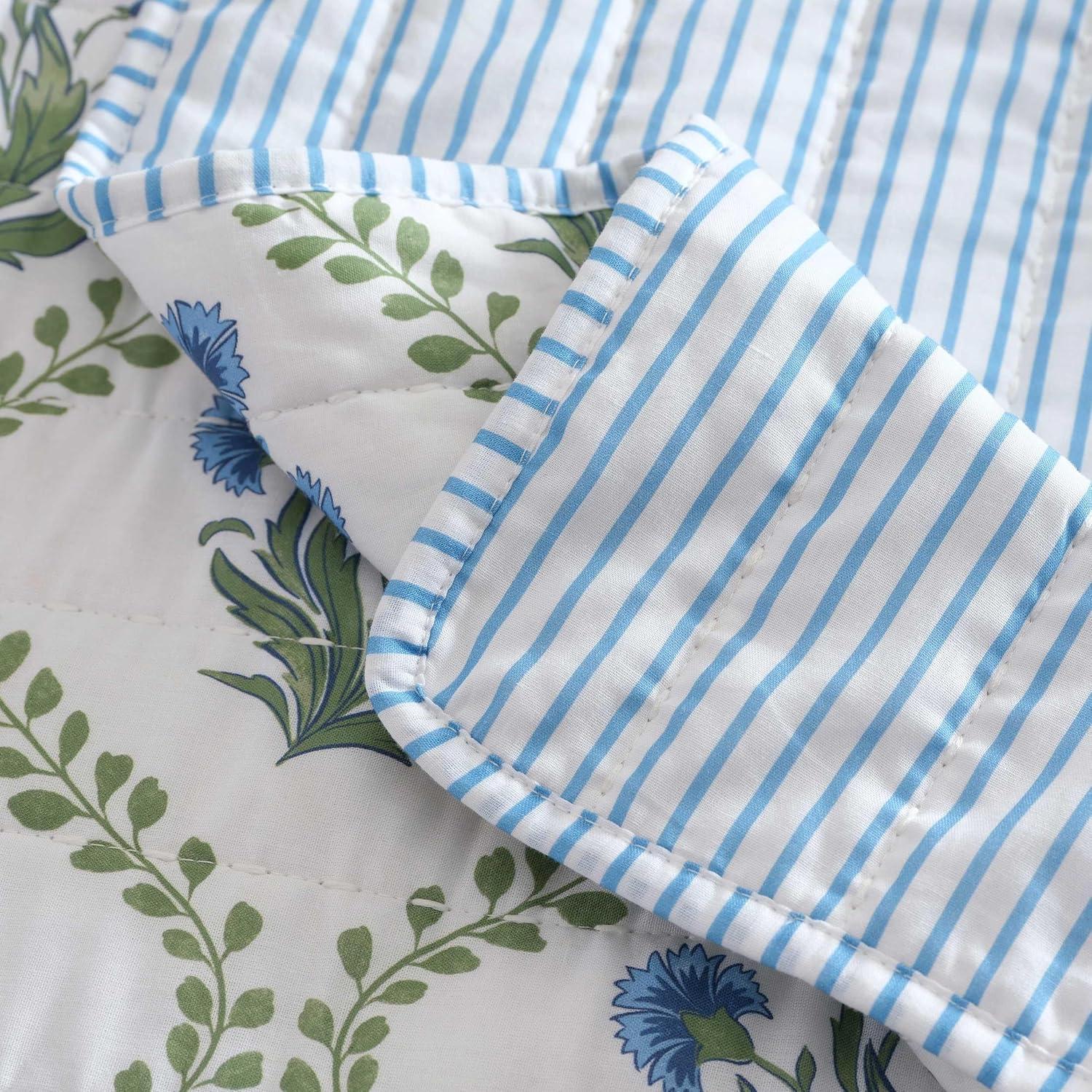 imageMartha Stewart Queen Quilt Set 100 Soft Cotton Floral Bedding for Year Round Comfort 3 Piece Bed Set with Matching Pillowcases French Bird Floral GreenChloe Green