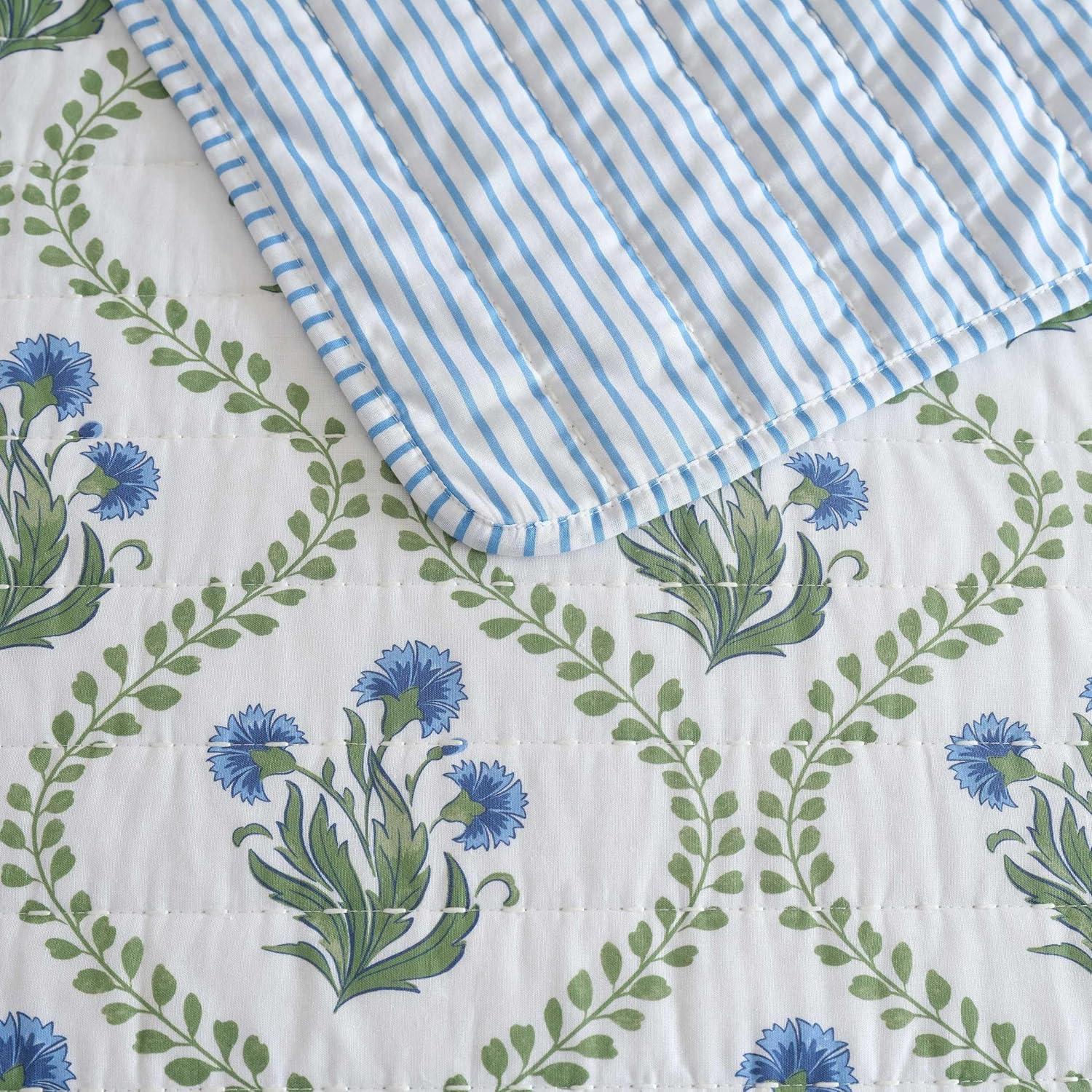 imageMartha Stewart Queen Quilt Set 100 Soft Cotton Floral Bedding for Year Round Comfort 3 Piece Bed Set with Matching Pillowcases French Bird Floral GreenChloe Green