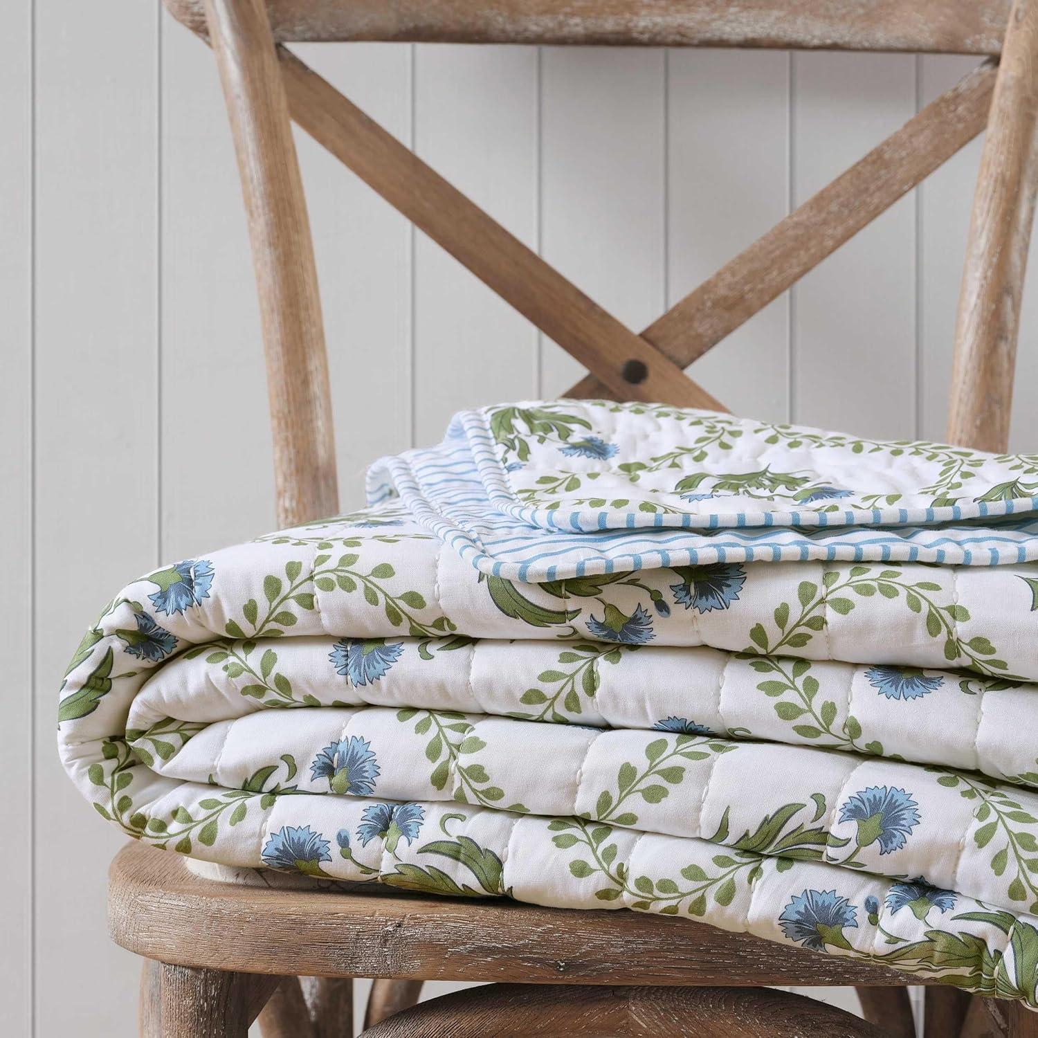 imageMartha Stewart Queen Quilt Set 100 Soft Cotton Floral Bedding for Year Round Comfort 3 Piece Bed Set with Matching Pillowcases French Bird Floral GreenChloe Green