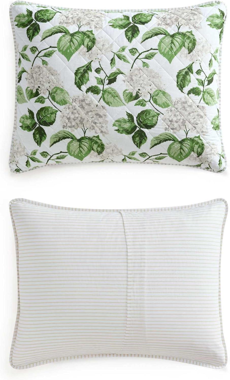 imageMartha Stewart Queen Quilt Set 100 Soft Cotton Floral Bedding for Year Round Comfort 3 Piece Bed Set with Matching Pillowcases French Bird Floral GreenHydrangea Floral Beige