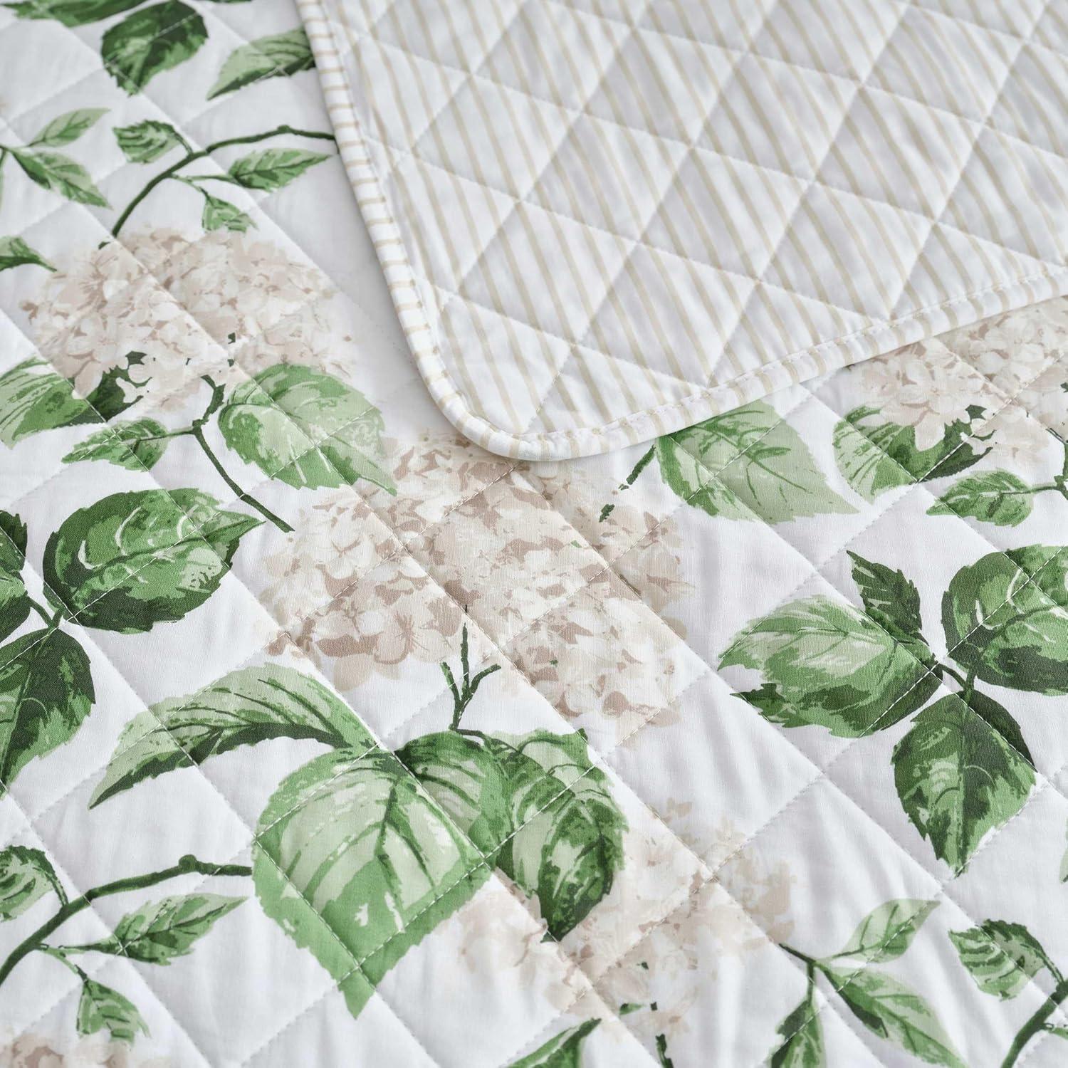 imageMartha Stewart Queen Quilt Set 100 Soft Cotton Floral Bedding for Year Round Comfort 3 Piece Bed Set with Matching Pillowcases French Bird Floral GreenHydrangea Floral Beige