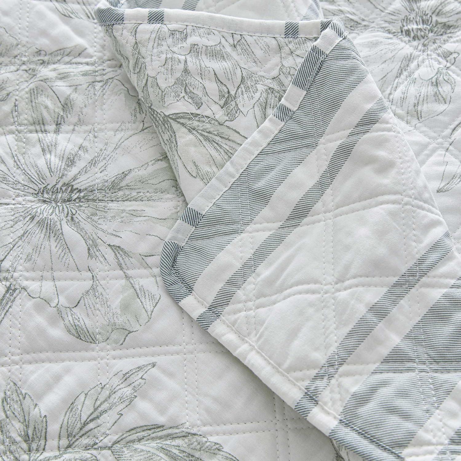 imageMartha Stewart Queen Size Blanket UltraSoft Plush Fleece Throw Blanket with DoubleNeedle Stitching 350 GSM Medium Weight Bedding for Bed or Couch Bedford Solid BlueVine Flora Green