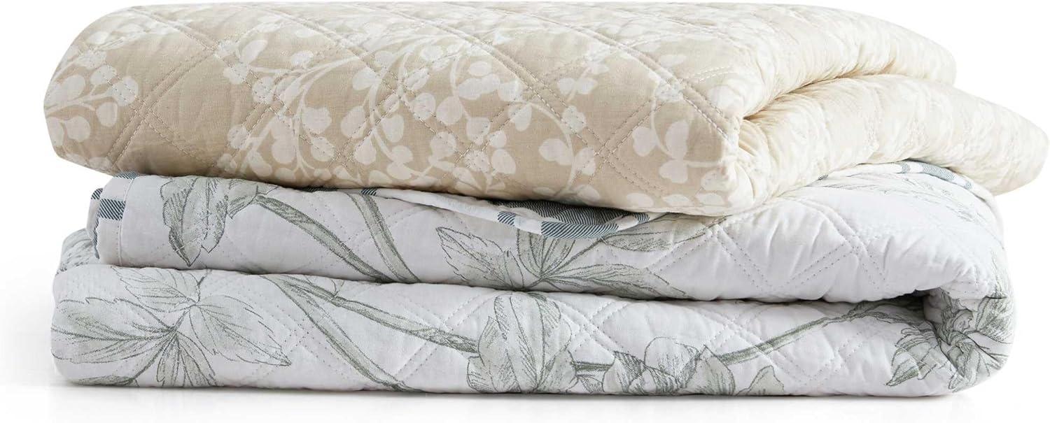 imageMartha Stewart Queen Size Blanket UltraSoft Plush Fleece Throw Blanket with DoubleNeedle Stitching 350 GSM Medium Weight Bedding for Bed or Couch Bedford Solid BlueVine Flora Green