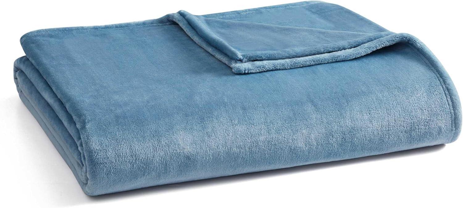 imageMartha Stewart Queen Size Blanket UltraSoft Plush Fleece Throw Blanket with DoubleNeedle Stitching 350 GSM Medium Weight Bedding for Bed or Couch Bedford Solid BlueBedford Solid Blue