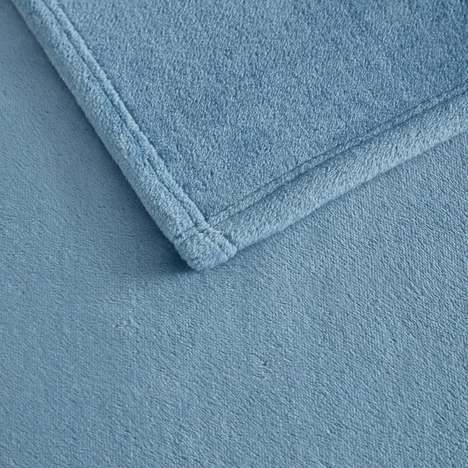 imageMartha Stewart Queen Size Blanket UltraSoft Plush Fleece Throw Blanket with DoubleNeedle Stitching 350 GSM Medium Weight Bedding for Bed or Couch Bedford Solid BlueBedford Solid Blue
