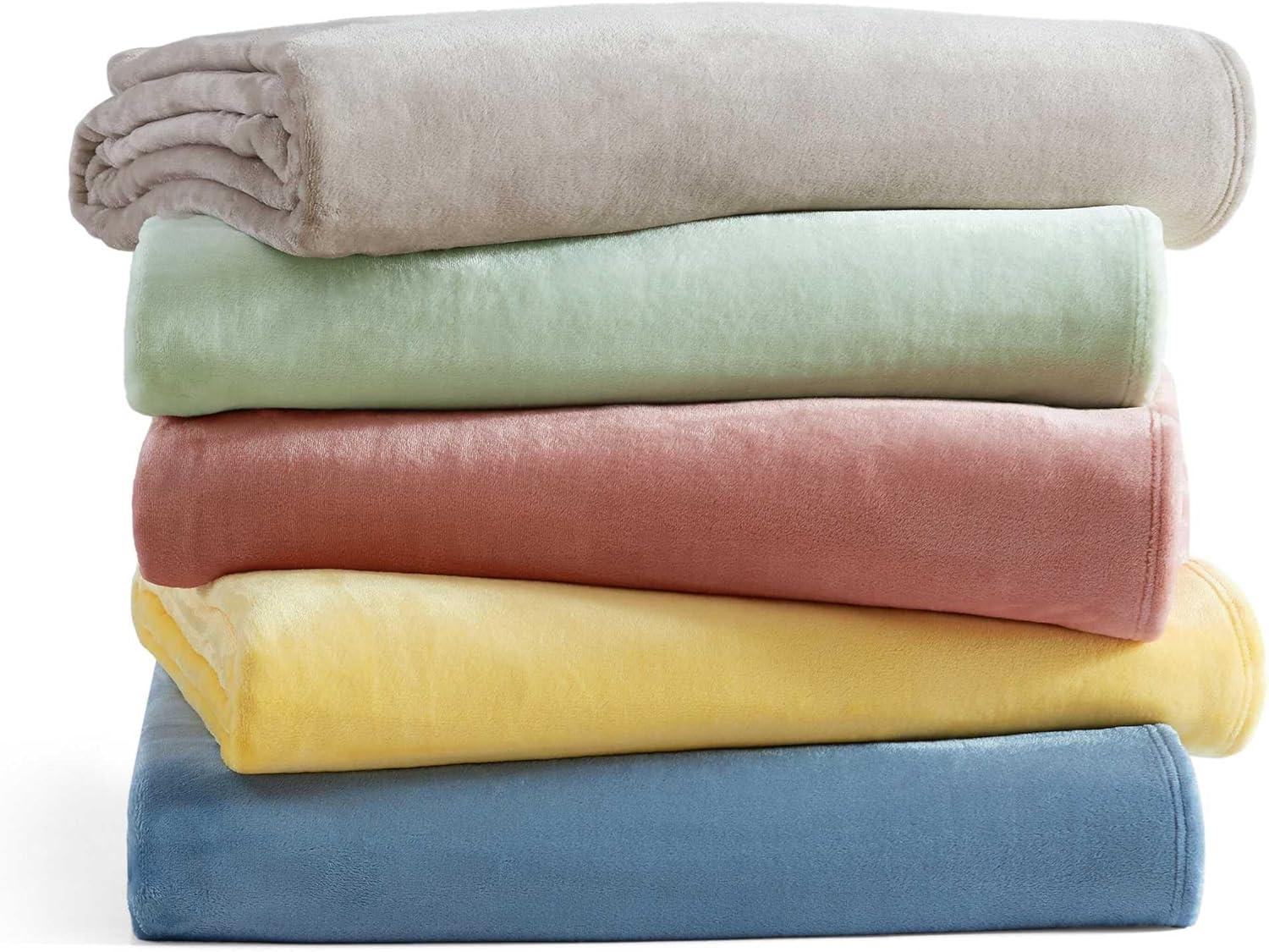 imageMartha Stewart Queen Size Blanket UltraSoft Plush Fleece Throw Blanket with DoubleNeedle Stitching 350 GSM Medium Weight Bedding for Bed or Couch Bedford Solid BlueBedford Solid Yellow