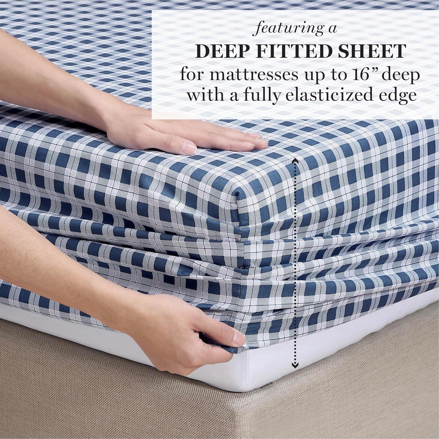 imageMartha Stewart Queen Size Sheet Set Smooth amp Lightweight Bedding with Deep Pockets Fade amp Wrinkle Resistant Bed Sheets with Matching Pillowcases Ditsy Floral PinkTodd Checks Blue
