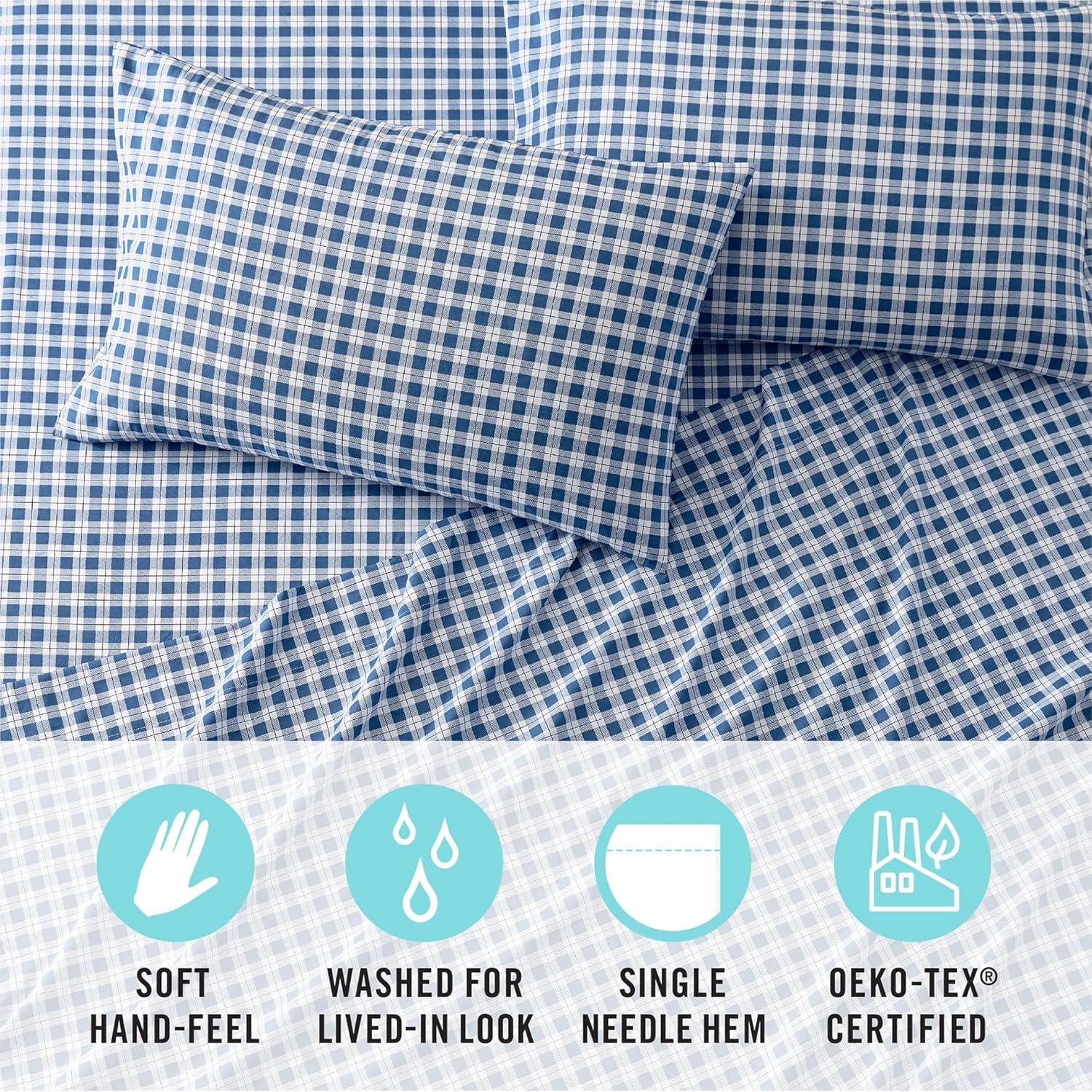 imageMartha Stewart Queen Size Sheet Set Smooth amp Lightweight Bedding with Deep Pockets Fade amp Wrinkle Resistant Bed Sheets with Matching Pillowcases Ditsy Floral PinkTodd Checks Blue