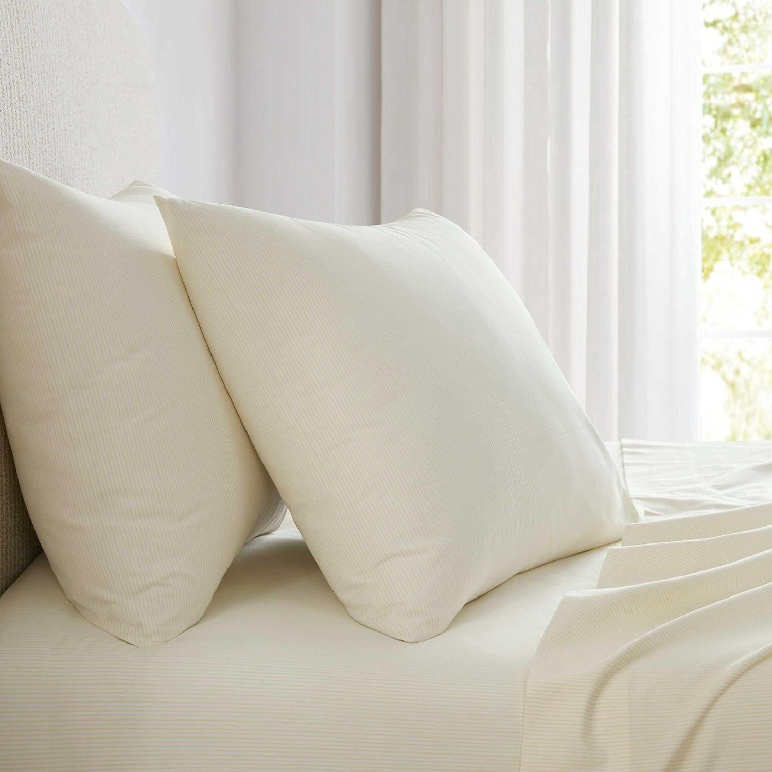 imageMartha Stewart Queen Size Sheets Set Crisp amp Tailored Cooling Sheets wa Naturally Smooth Cotton Percale Lightweight Feel Bed Sheets with Matching Pillowcases amp Fitted Sheet Floral WhiteStripe Yellow