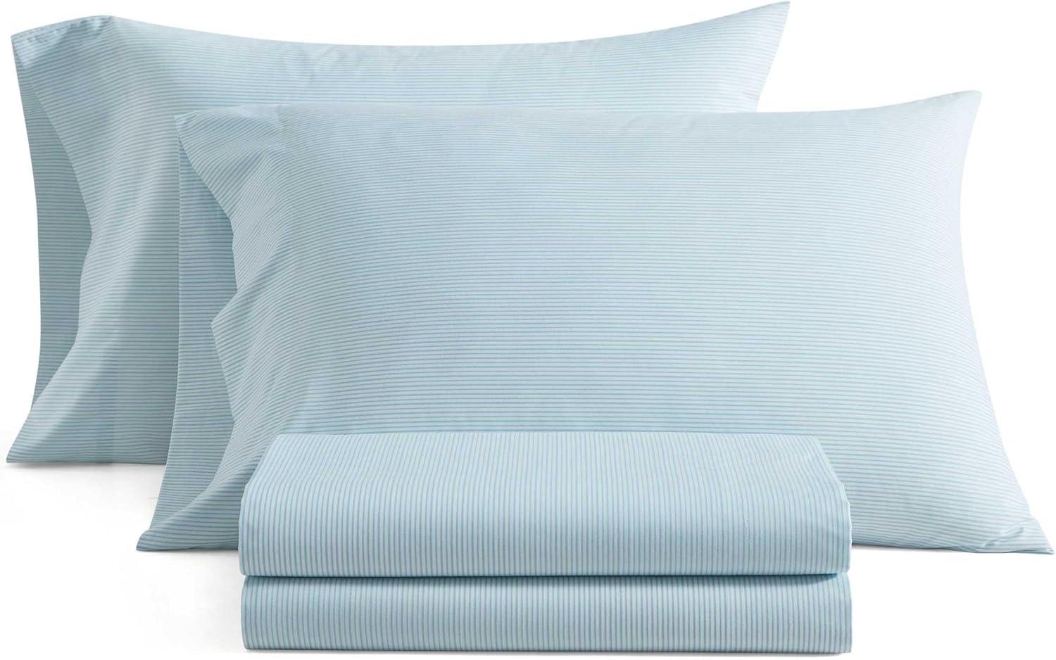 imageMartha Stewart Queen Size Sheets Set Crisp amp Tailored Cooling Sheets wa Naturally Smooth Cotton Percale Lightweight Feel Bed Sheets with Matching Pillowcases amp Fitted Sheet Floral WhiteStripe Blue