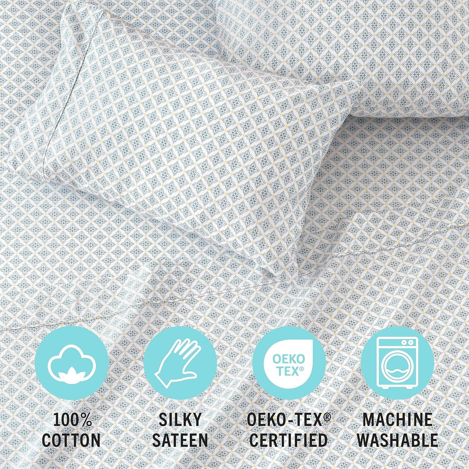 imageMartha Stewart Queen Size Sheets Set Crisp amp Tailored Cooling Sheets wa Naturally Smooth Cotton Percale Lightweight Feel Bed Sheets with Matching Pillowcases amp Fitted Sheet Floral WhiteOtto Geometric Light Blue
