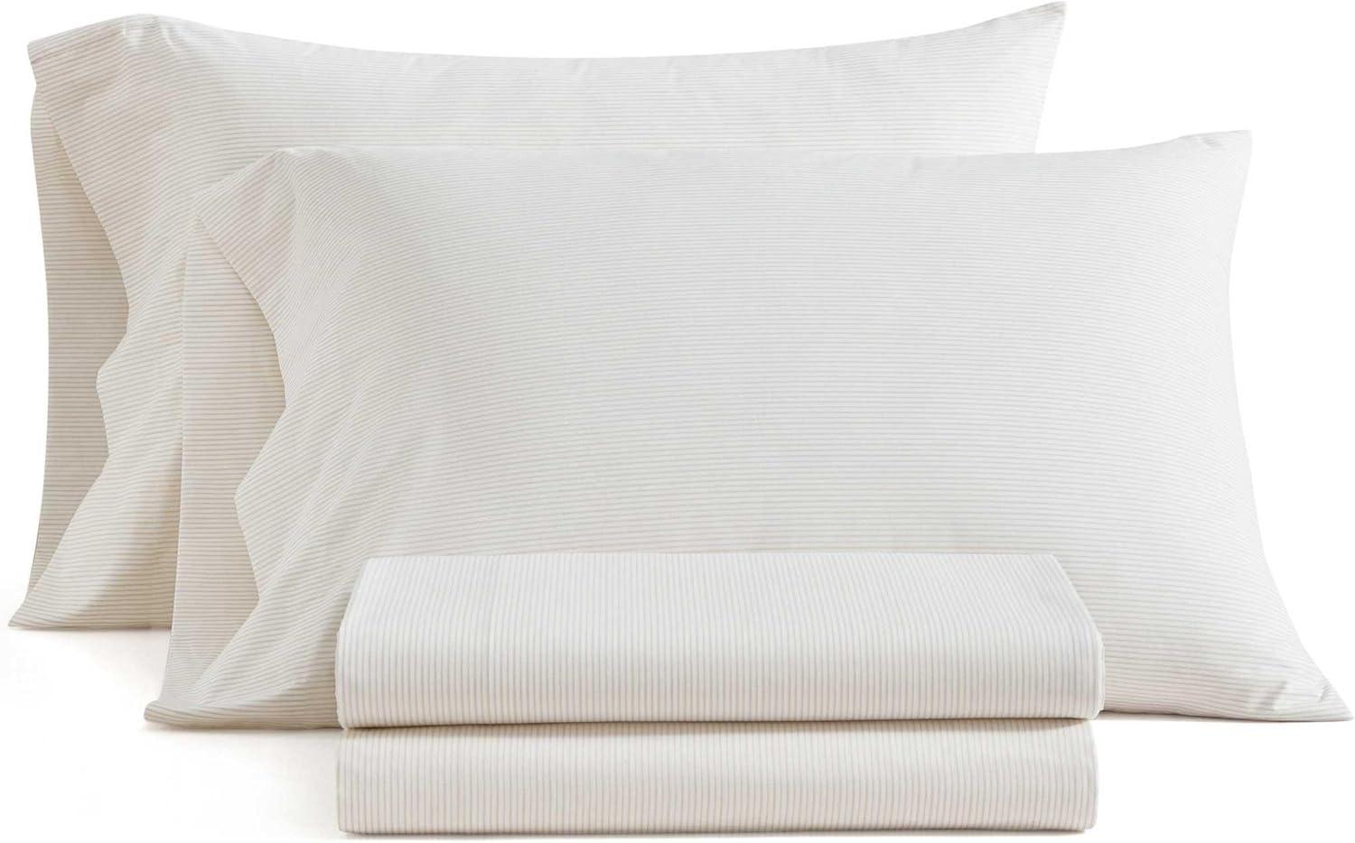 imageMartha Stewart Queen Size Sheets Set Crisp amp Tailored Cooling Sheets wa Naturally Smooth Cotton Percale Lightweight Feel Bed Sheets with Matching Pillowcases amp Fitted Sheet Floral WhiteStripe White