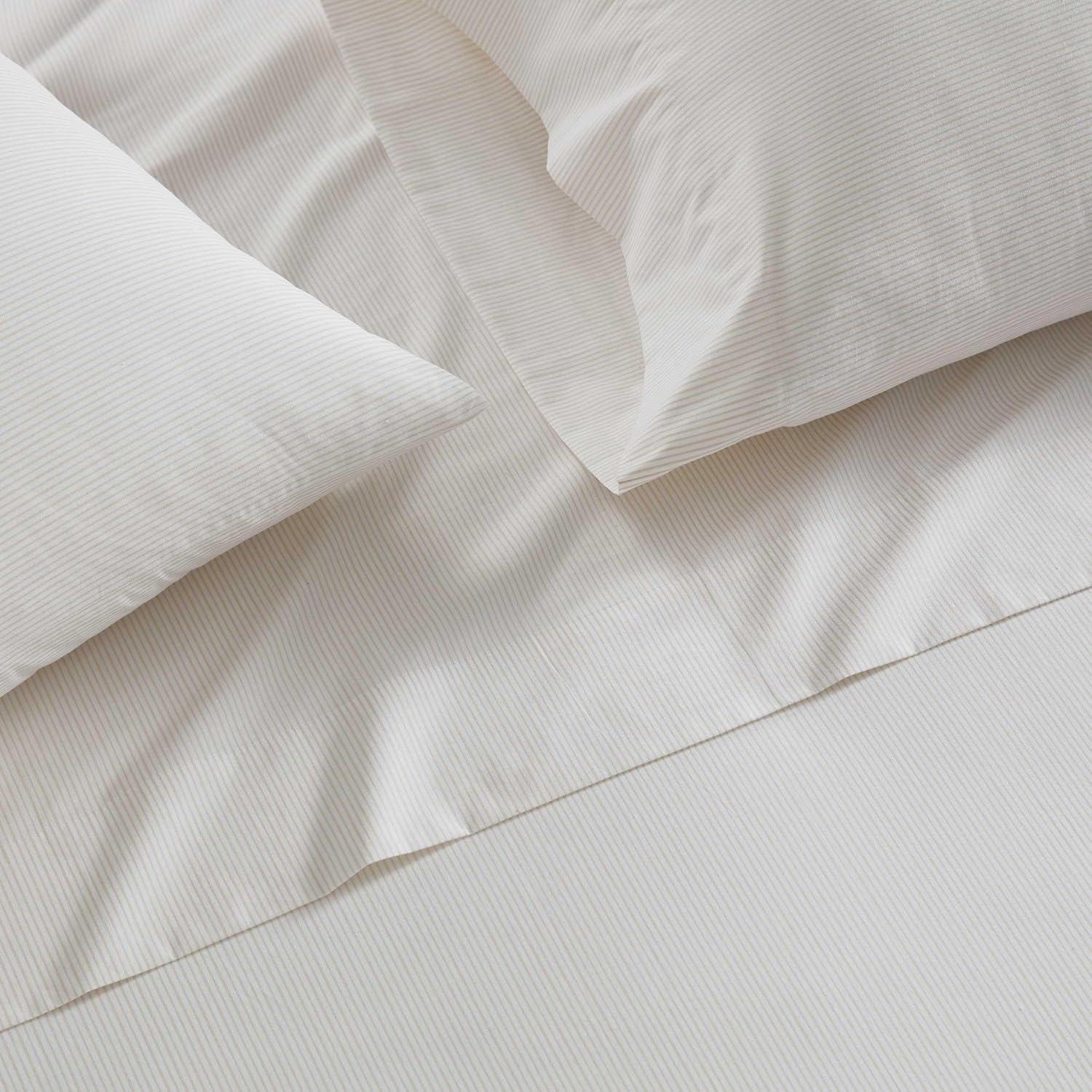 imageMartha Stewart Queen Size Sheets Set Crisp amp Tailored Cooling Sheets wa Naturally Smooth Cotton Percale Lightweight Feel Bed Sheets with Matching Pillowcases amp Fitted Sheet Floral WhiteStripe White