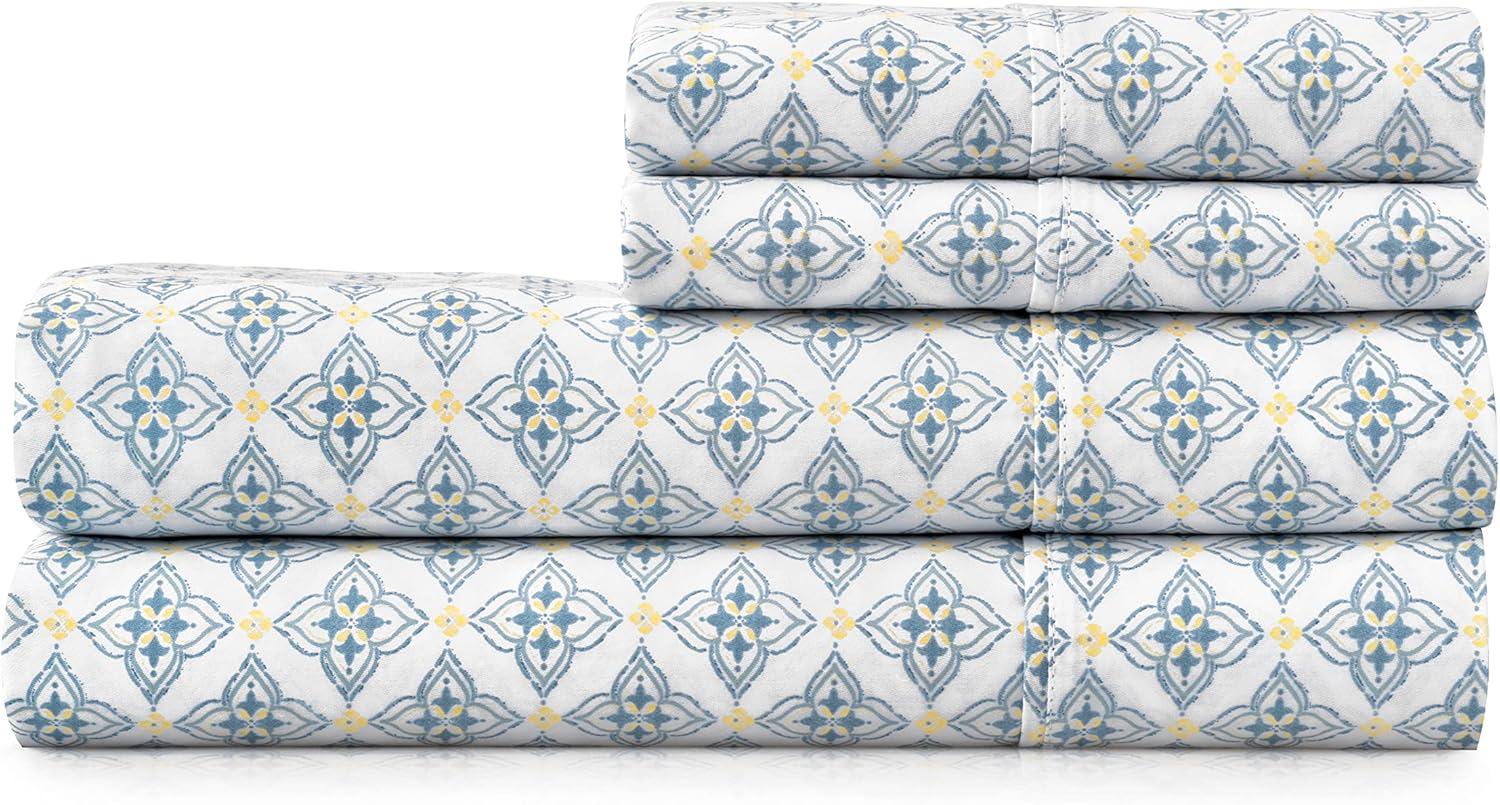 imageMartha Stewart Queen Size Sheets Set Crisp amp Tailored Cooling Sheets wa Naturally Smooth Cotton Percale Lightweight Feel Bed Sheets with Matching Pillowcases amp Fitted Sheet Floral WhiteOtto Geometric Light Blue