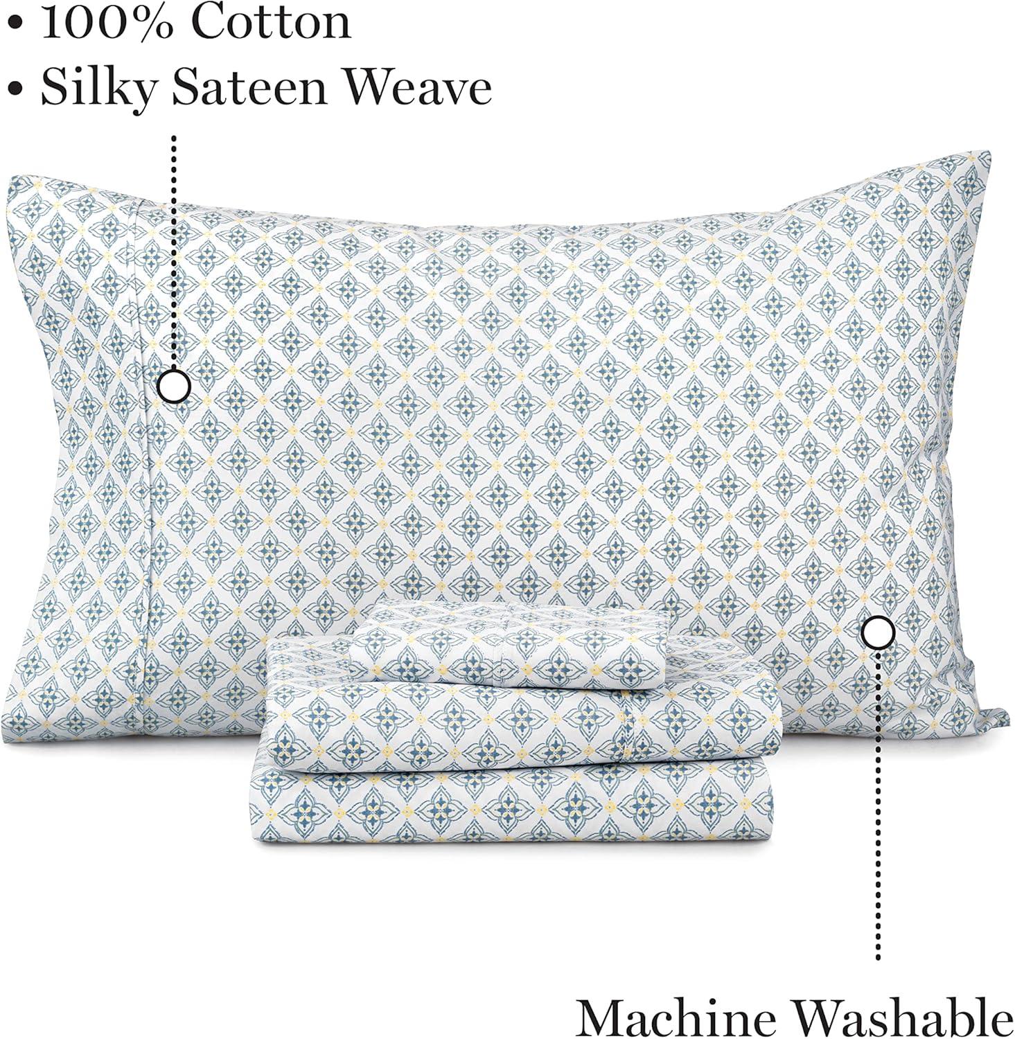 imageMartha Stewart Queen Size Sheets Set Crisp amp Tailored Cooling Sheets wa Naturally Smooth Cotton Percale Lightweight Feel Bed Sheets with Matching Pillowcases amp Fitted Sheet Floral WhiteOtto Geometric Light Blue