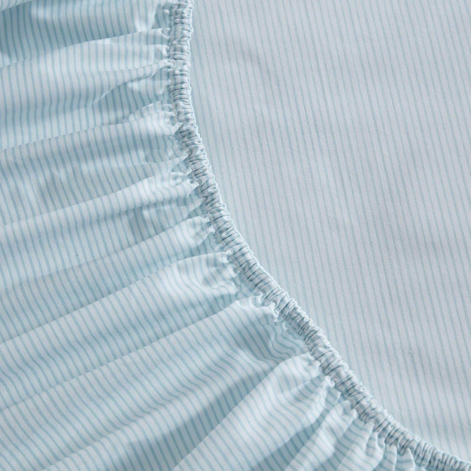 imageMartha Stewart Queen Size Sheets Set Crisp amp Tailored Cooling Sheets wa Naturally Smooth Cotton Percale Lightweight Feel Bed Sheets with Matching Pillowcases amp Fitted Sheet Floral WhiteStripe Blue