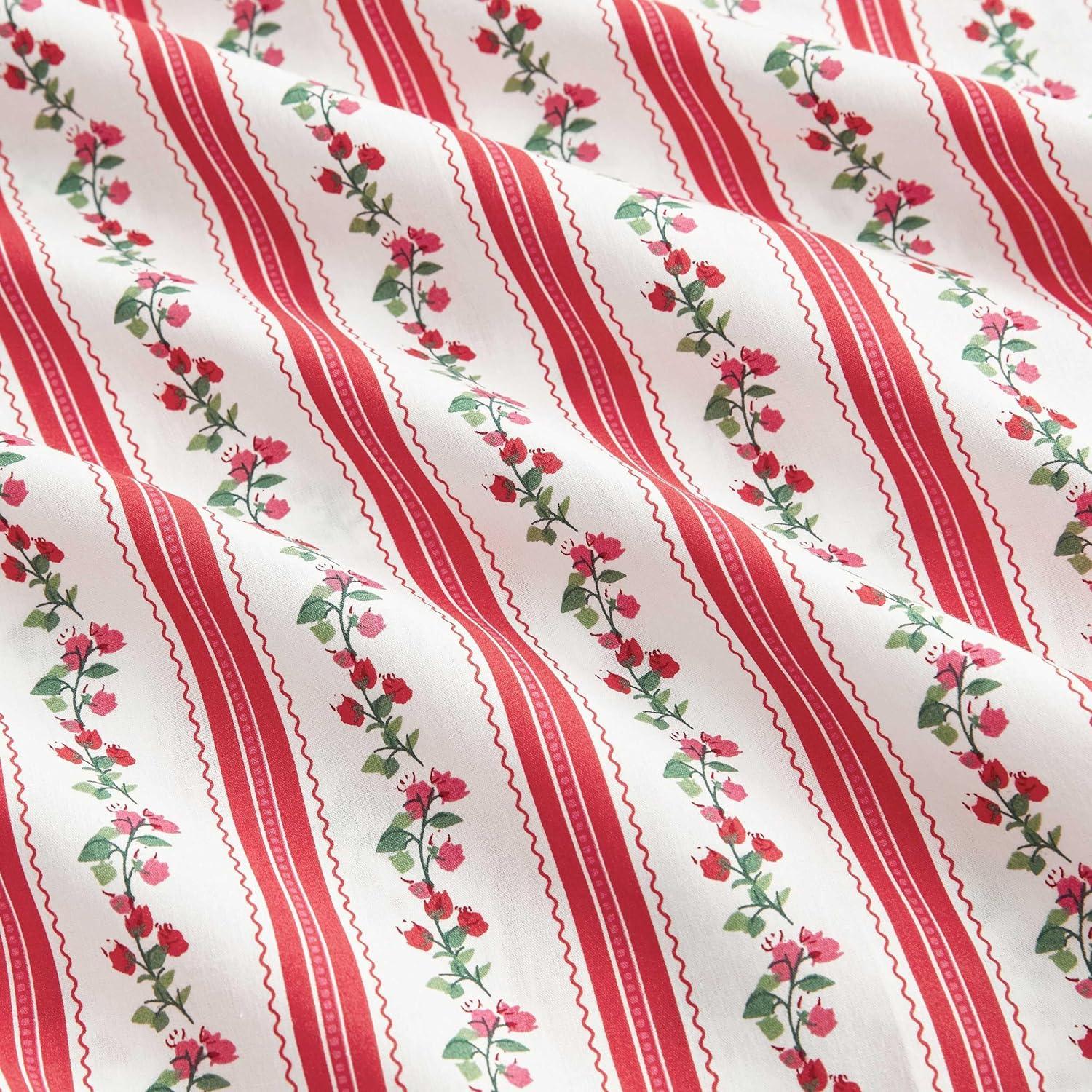 imageMartha Stewart Queen Size Sheets Set Crisp amp Tailored Cooling Sheets wa Naturally Smooth Cotton Percale Lightweight Feel Bed Sheets with Matching Pillowcases amp Fitted Sheet Floral WhiteRose Ribbon Red