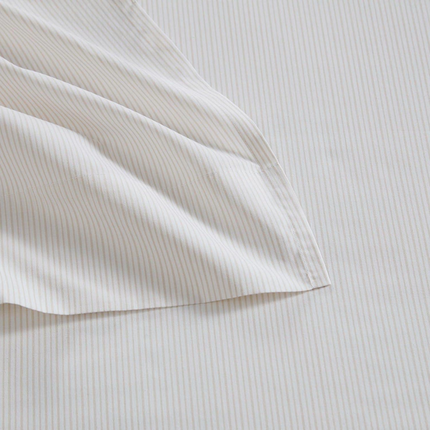 imageMartha Stewart Queen Size Sheets Set Crisp amp Tailored Cooling Sheets wa Naturally Smooth Cotton Percale Lightweight Feel Bed Sheets with Matching Pillowcases amp Fitted Sheet Floral WhiteStripe White