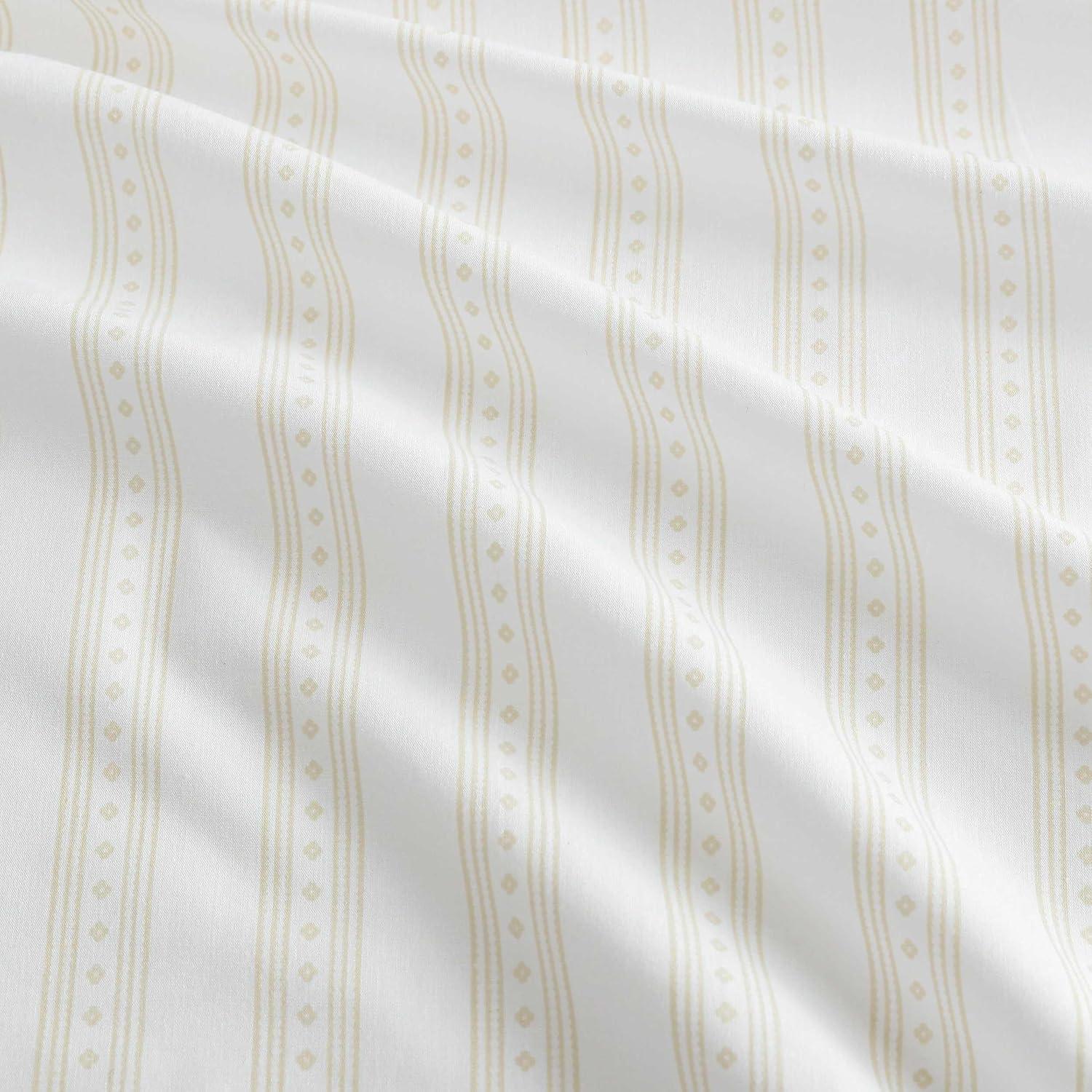 imageMartha Stewart Queen Size Sheets Set Crisp amp Tailored Cooling Sheets wa Naturally Smooth Cotton Percale Lightweight Feel Bed Sheets with Matching Pillowcases amp Fitted Sheet Floral WhiteFrancesca Stripe Beige