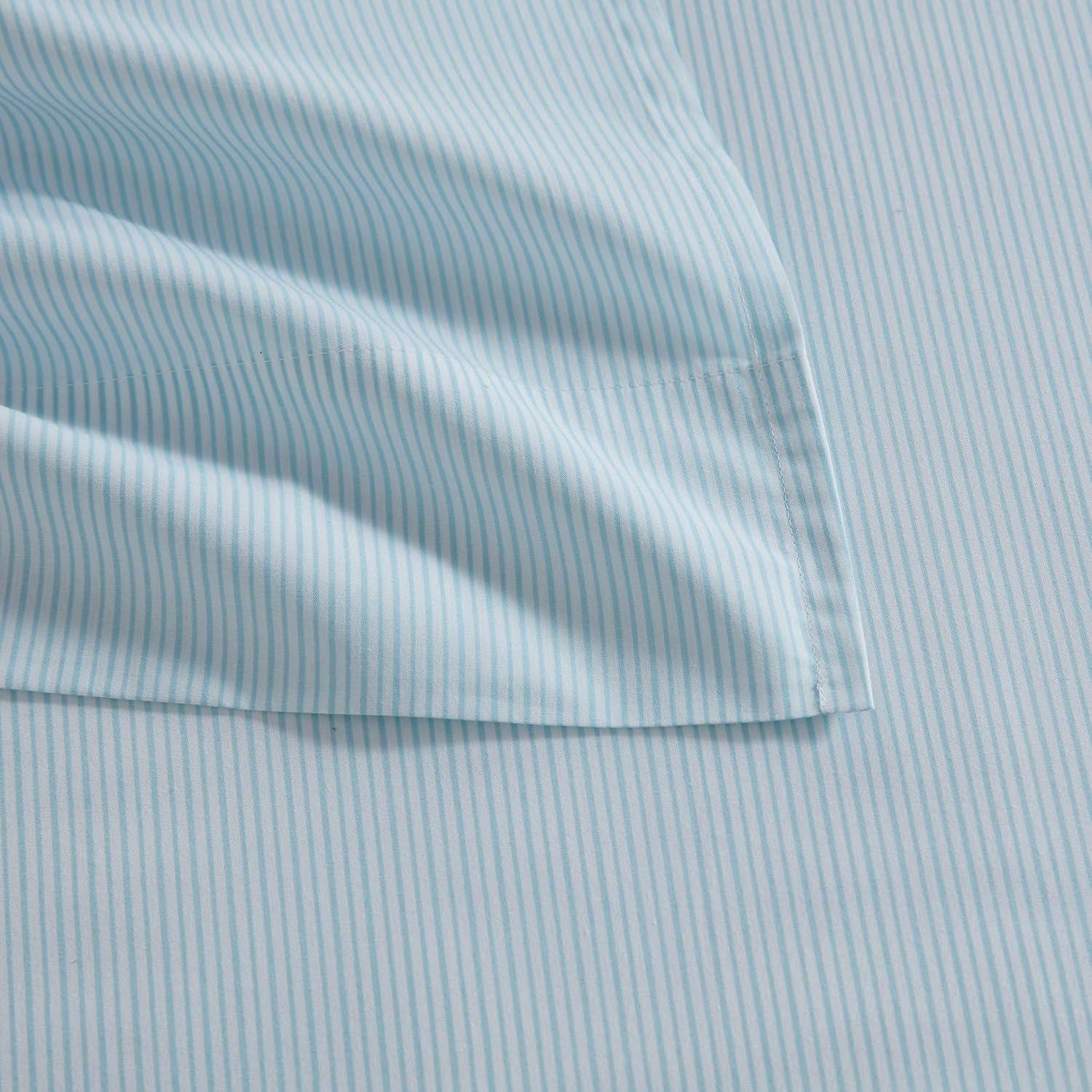 imageMartha Stewart Queen Size Sheets Set Crisp amp Tailored Cooling Sheets wa Naturally Smooth Cotton Percale Lightweight Feel Bed Sheets with Matching Pillowcases amp Fitted Sheet Floral WhiteStripe Blue