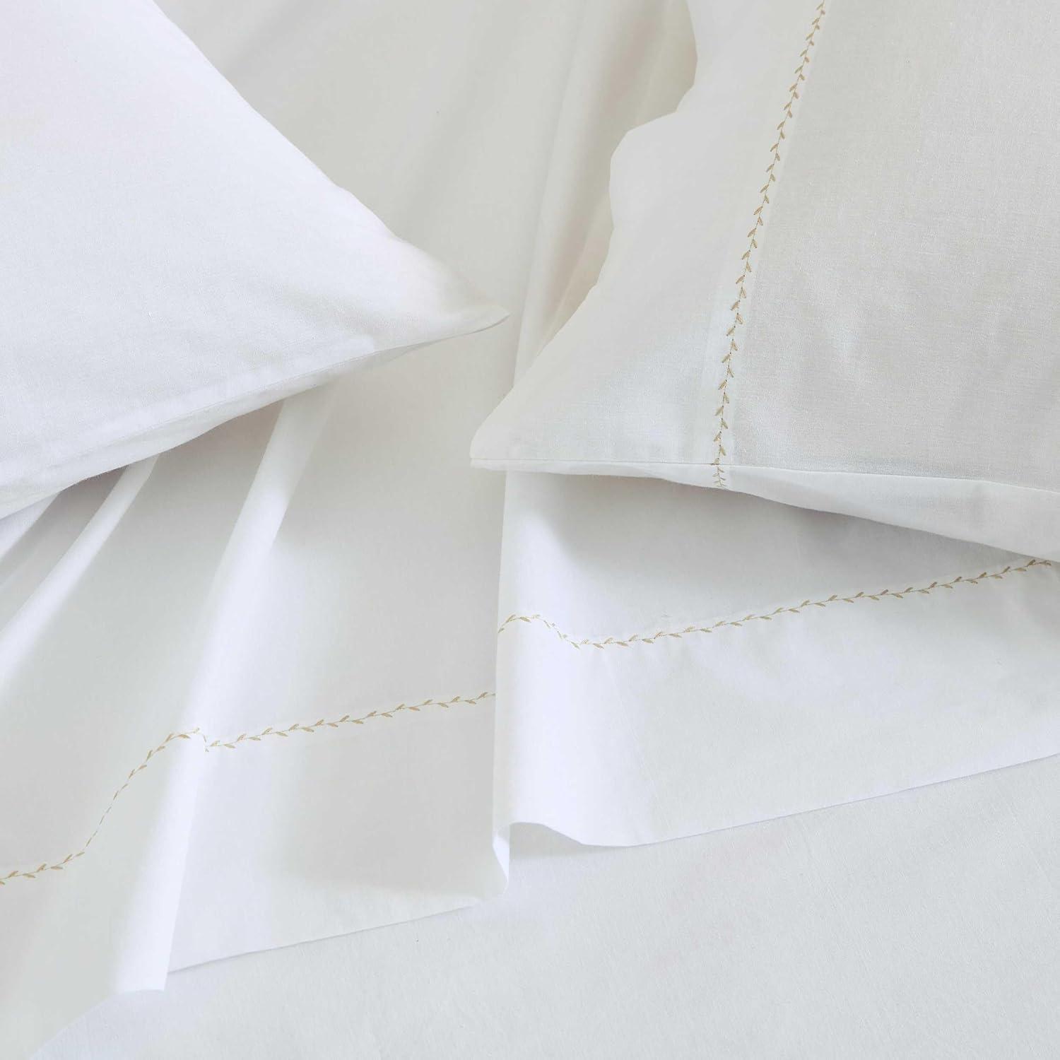 imageMartha Stewart Queen Size Sheets Set Crisp amp Tailored Cooling Sheets wa Naturally Smooth Cotton Percale Lightweight Feel Matching Pillowcases amp Fitted Sheet Skylands Solid WhiteLilly Pond Leaf Beige