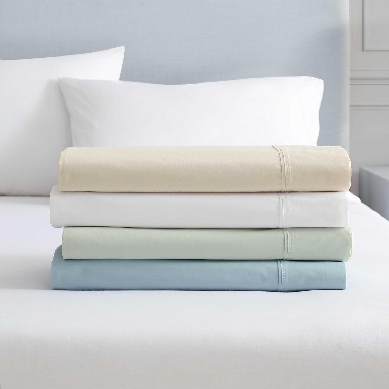 imageMartha Stewart Queen Size Sheets Set Crisp amp Tailored Cooling Sheets wa Naturally Smooth Cotton Percale Lightweight Feel Matching Pillowcases amp Fitted Sheet Skylands Solid WhiteSkylands Solid Beige