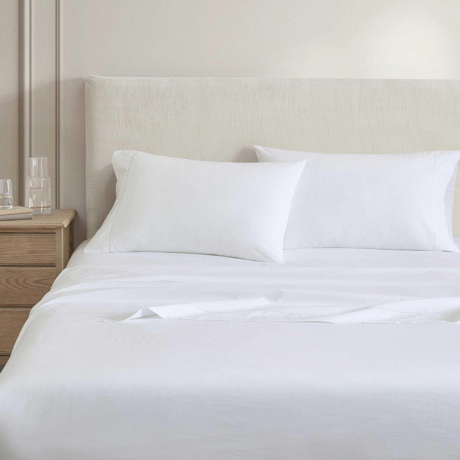 imageMartha Stewart Queen Size Sheets Set Crisp amp Tailored Cooling Sheets wa Naturally Smooth Cotton Percale Lightweight Feel Matching Pillowcases amp Fitted Sheet Skylands Solid WhiteLilly Pond Leaf Beige