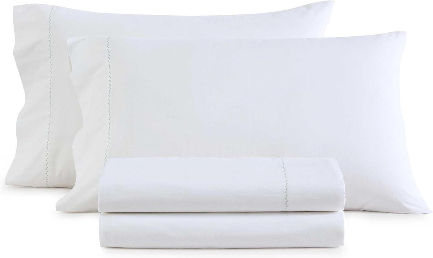 imageMartha Stewart Queen Size Sheets Set Crisp amp Tailored Cooling Sheets wa Naturally Smooth Cotton Percale Lightweight Feel Matching Pillowcases amp Fitted Sheet Skylands Solid WhiteLilly Pond Leaf Green