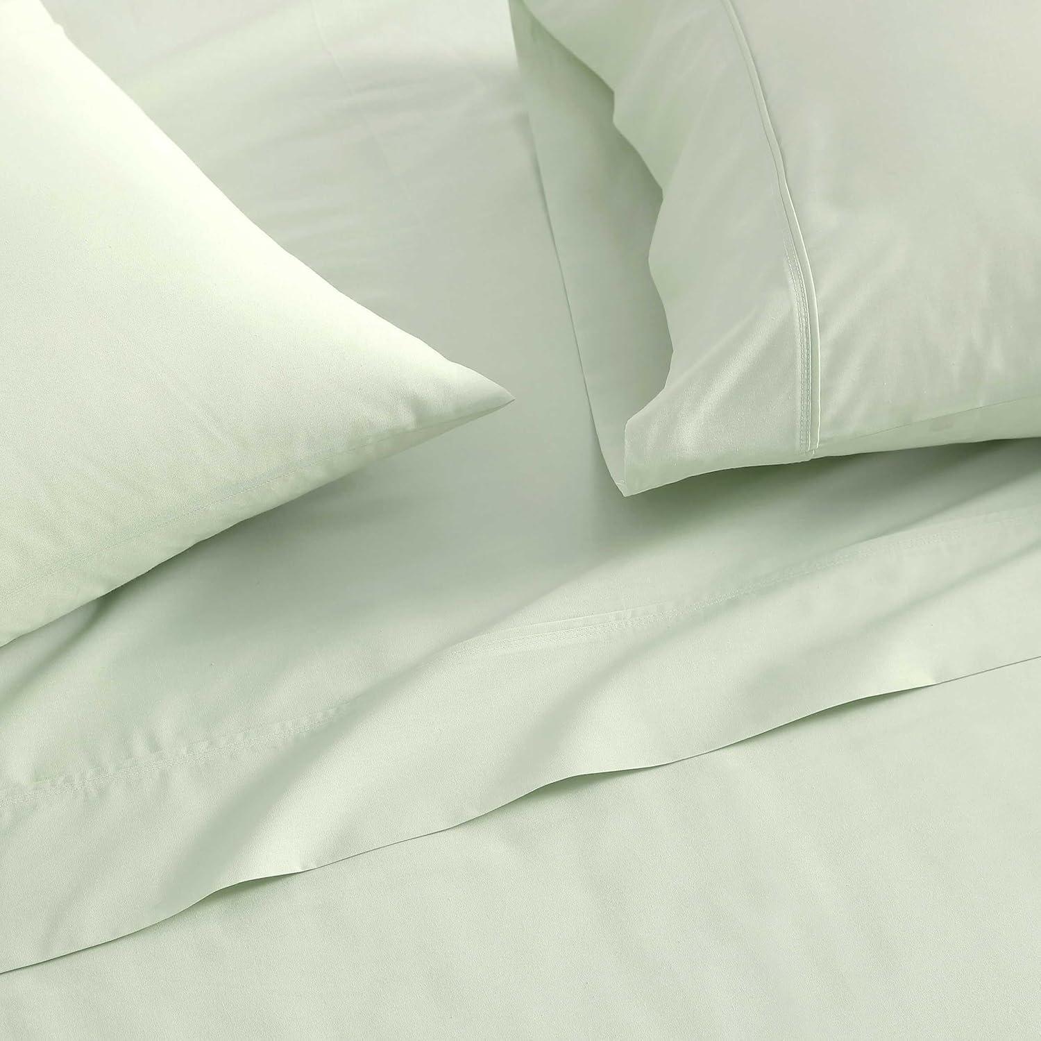 imageMartha Stewart Queen Size Sheets Set Crisp amp Tailored Cooling Sheets wa Naturally Smooth Cotton Percale Lightweight Feel Matching Pillowcases amp Fitted Sheet Skylands Solid WhiteSkylands Solid Green