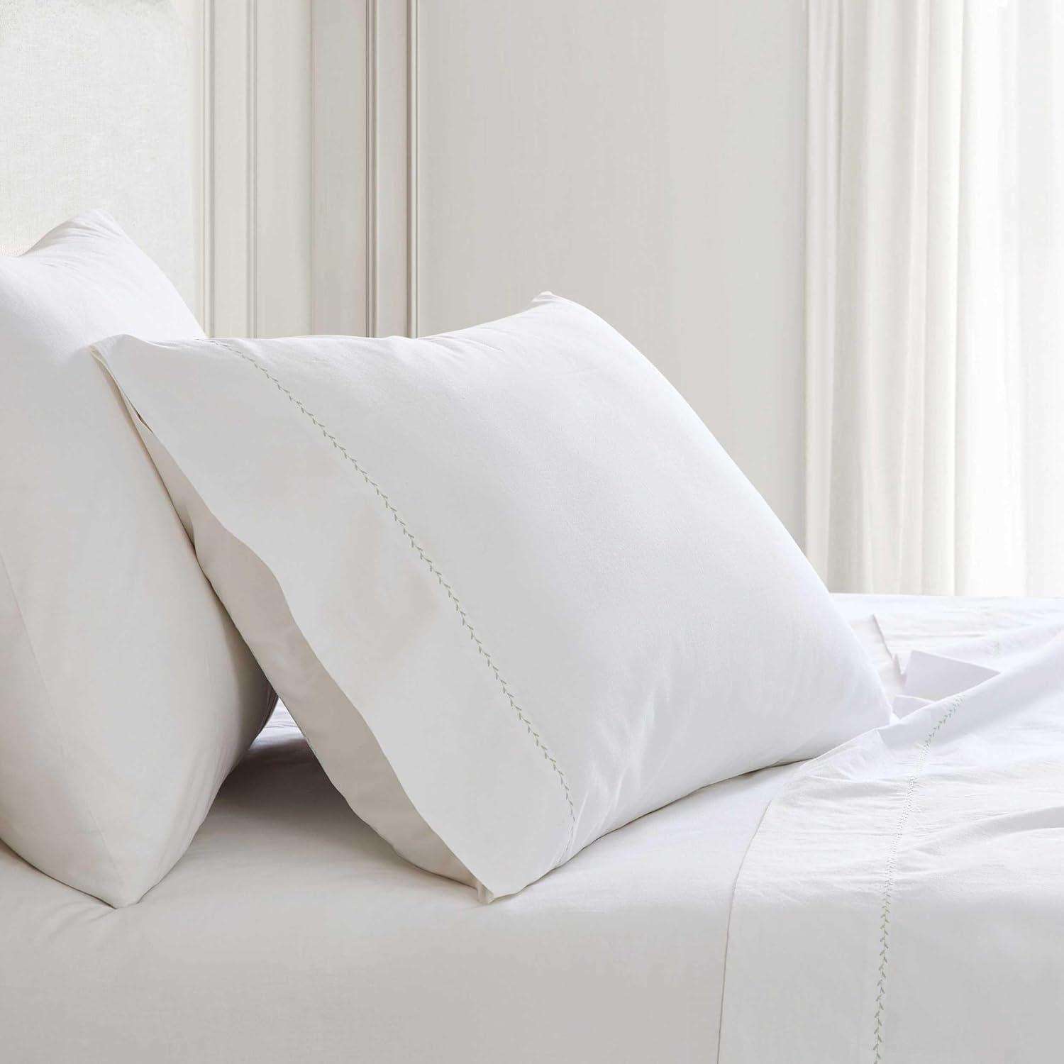 imageMartha Stewart Queen Size Sheets Set Crisp amp Tailored Cooling Sheets wa Naturally Smooth Cotton Percale Lightweight Feel Matching Pillowcases amp Fitted Sheet Skylands Solid WhiteLilly Pond Leaf Green