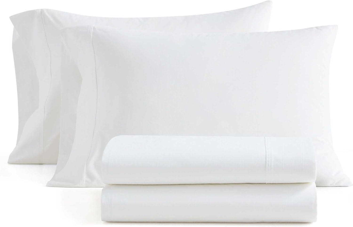 imageMartha Stewart Queen Size Sheets Set Crisp amp Tailored Cooling Sheets wa Naturally Smooth Cotton Percale Lightweight Feel Matching Pillowcases amp Fitted Sheet Skylands Solid WhiteSkylands Solid White
