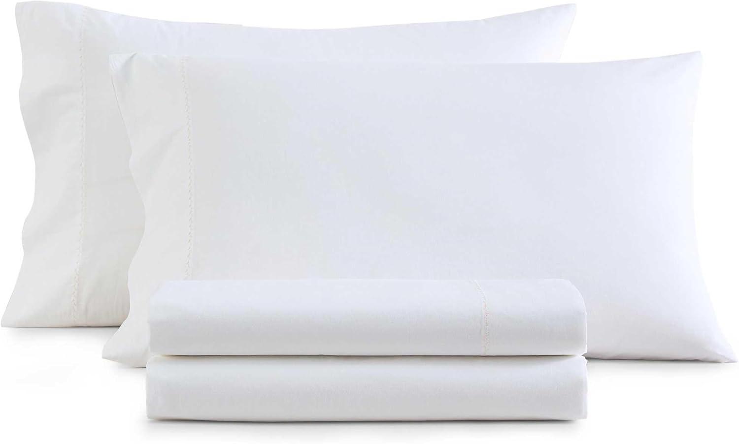 imageMartha Stewart Queen Size Sheets Set Crisp amp Tailored Cooling Sheets wa Naturally Smooth Cotton Percale Lightweight Feel Matching Pillowcases amp Fitted Sheet Skylands Solid WhiteLilly Pond Leaf Pink