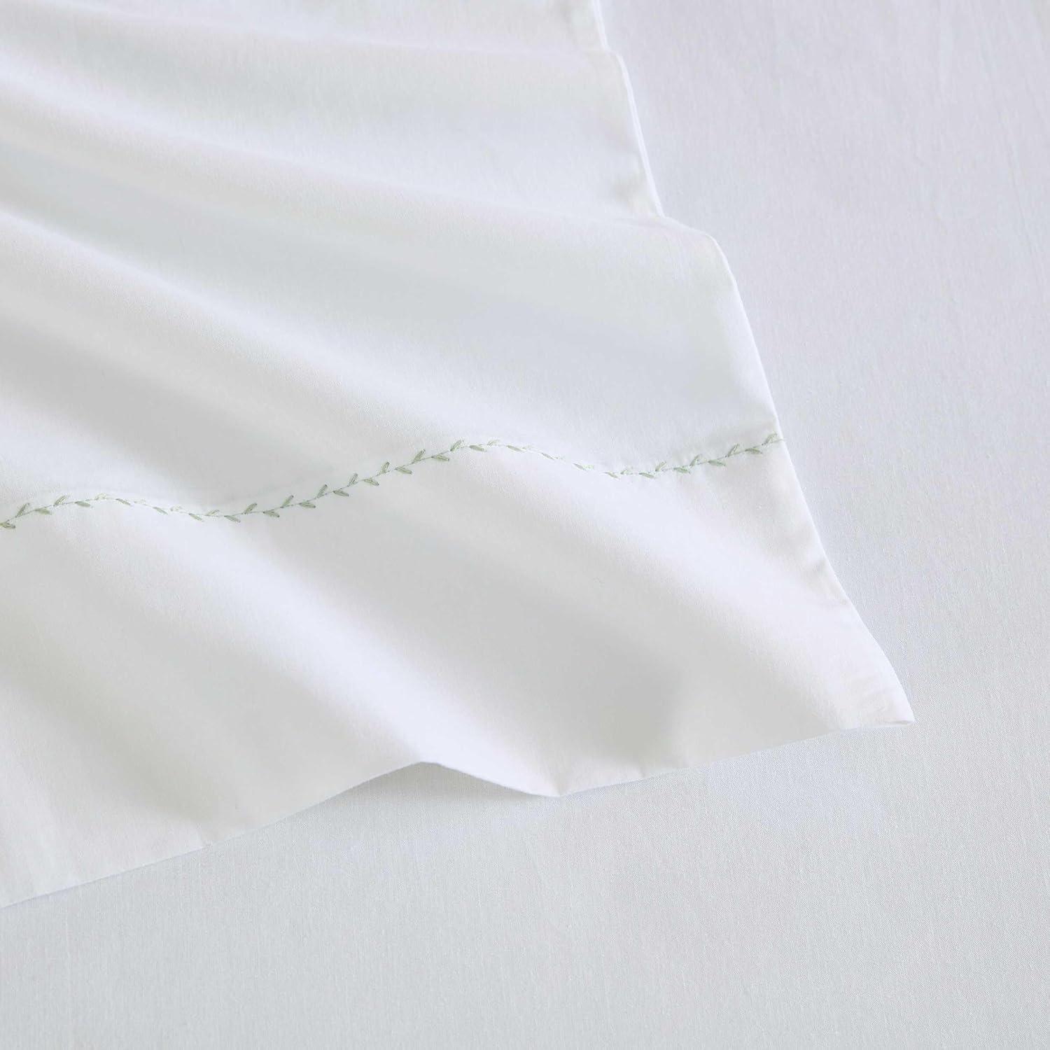 imageMartha Stewart Queen Size Sheets Set Crisp amp Tailored Cooling Sheets wa Naturally Smooth Cotton Percale Lightweight Feel Matching Pillowcases amp Fitted Sheet Skylands Solid WhiteLilly Pond Leaf Green