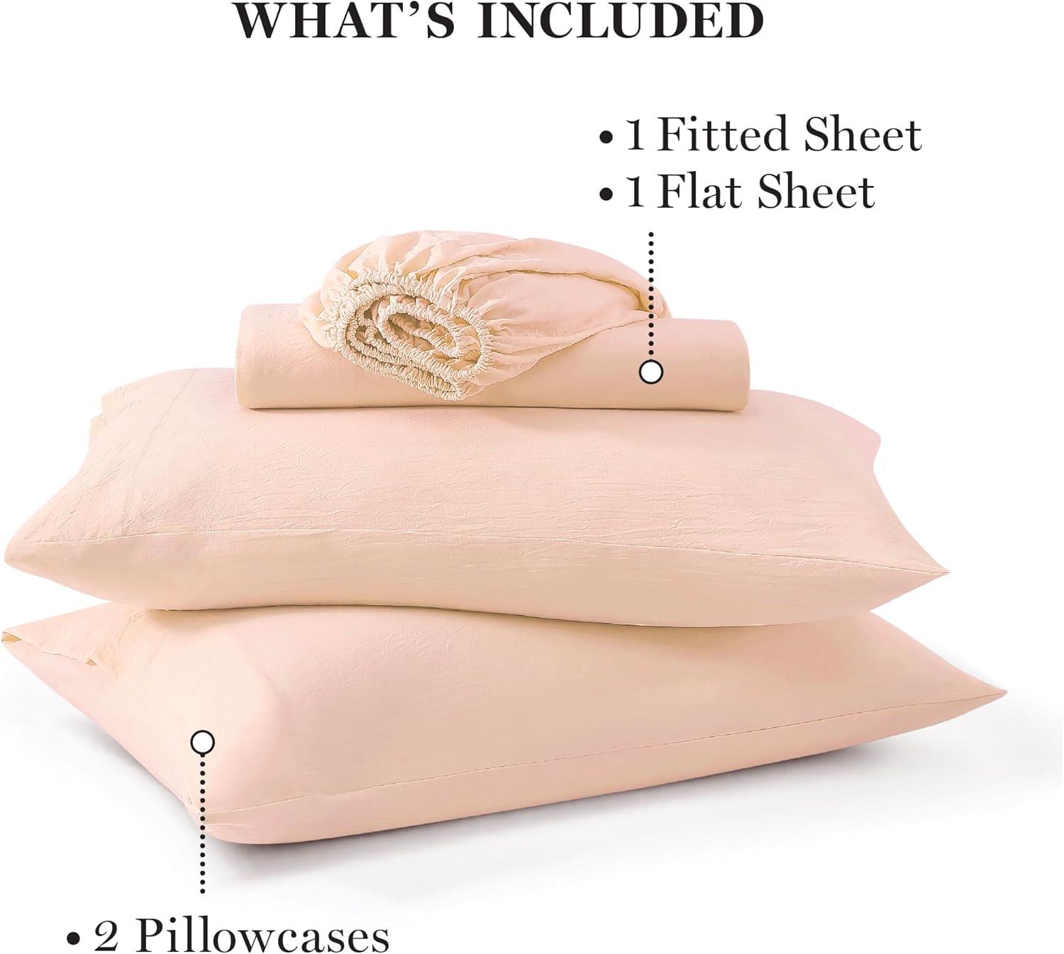 imageMartha Stewart Queen Size Sheets Set Crisp amp Tailored Cooling Sheets wa Naturally Smooth Cotton Percale Lightweight Feel Matching Pillowcases amp Fitted Sheet Skylands Solid WhitePeachy Keen
