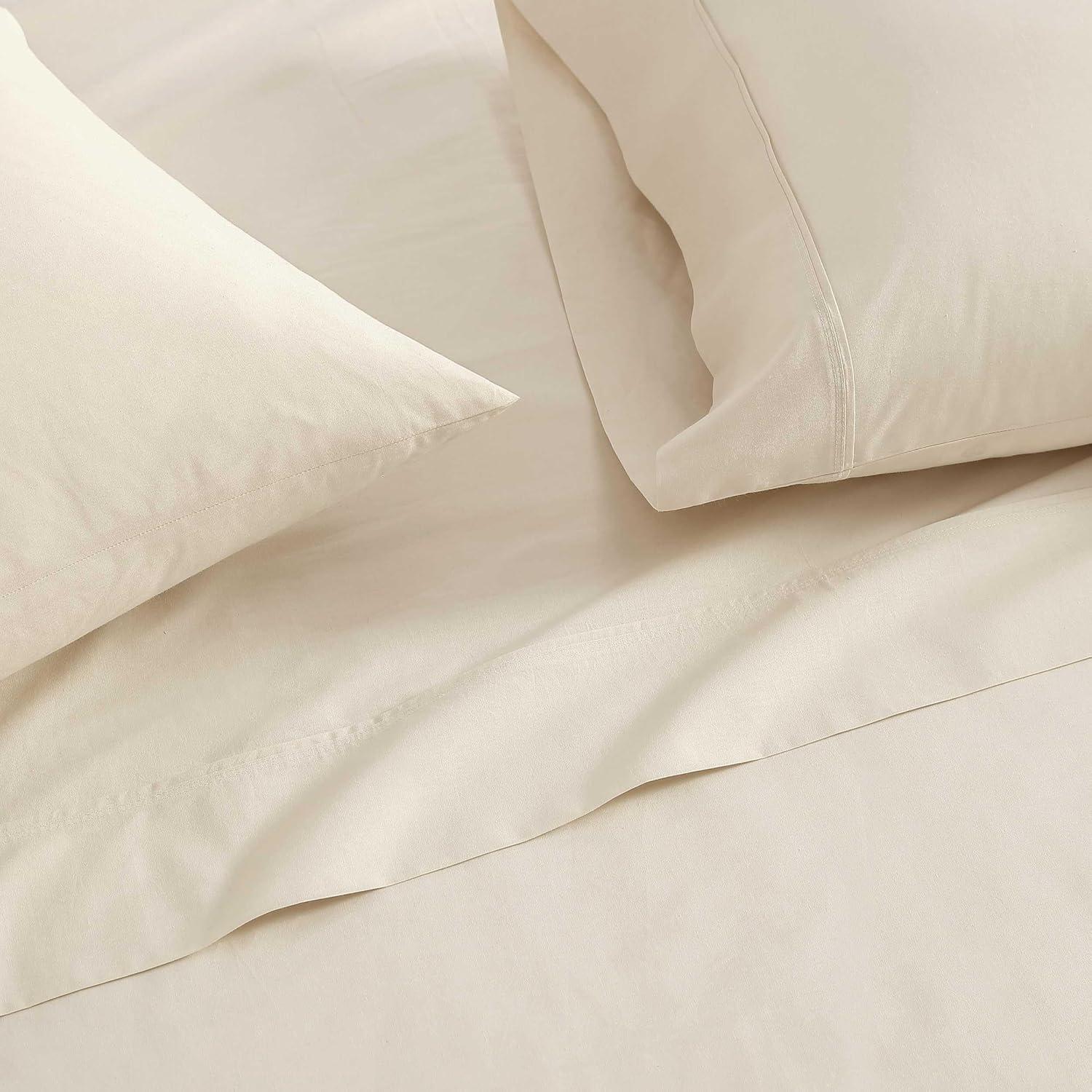 imageMartha Stewart Queen Size Sheets Set Crisp amp Tailored Cooling Sheets wa Naturally Smooth Cotton Percale Lightweight Feel Matching Pillowcases amp Fitted Sheet Skylands Solid WhiteSkylands Solid Beige