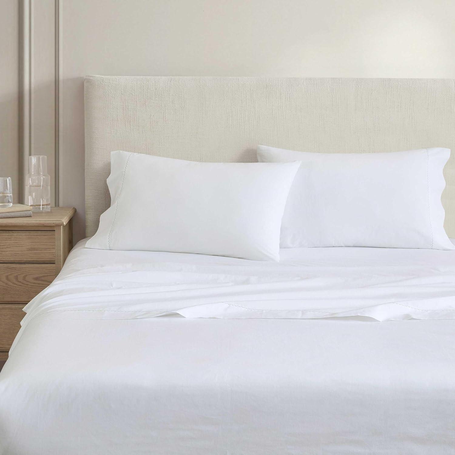 imageMartha Stewart Queen Size Sheets Set Crisp amp Tailored Cooling Sheets wa Naturally Smooth Cotton Percale Lightweight Feel Matching Pillowcases amp Fitted Sheet Skylands Solid WhiteLilly Pond Leaf Green