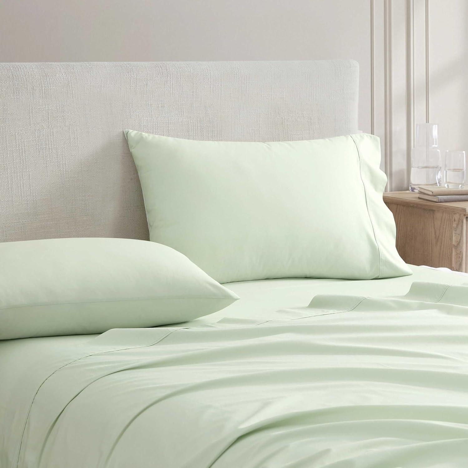 imageMartha Stewart Queen Size Sheets Set Crisp amp Tailored Cooling Sheets wa Naturally Smooth Cotton Percale Lightweight Feel Matching Pillowcases amp Fitted Sheet Skylands Solid WhiteSkylands Solid Green