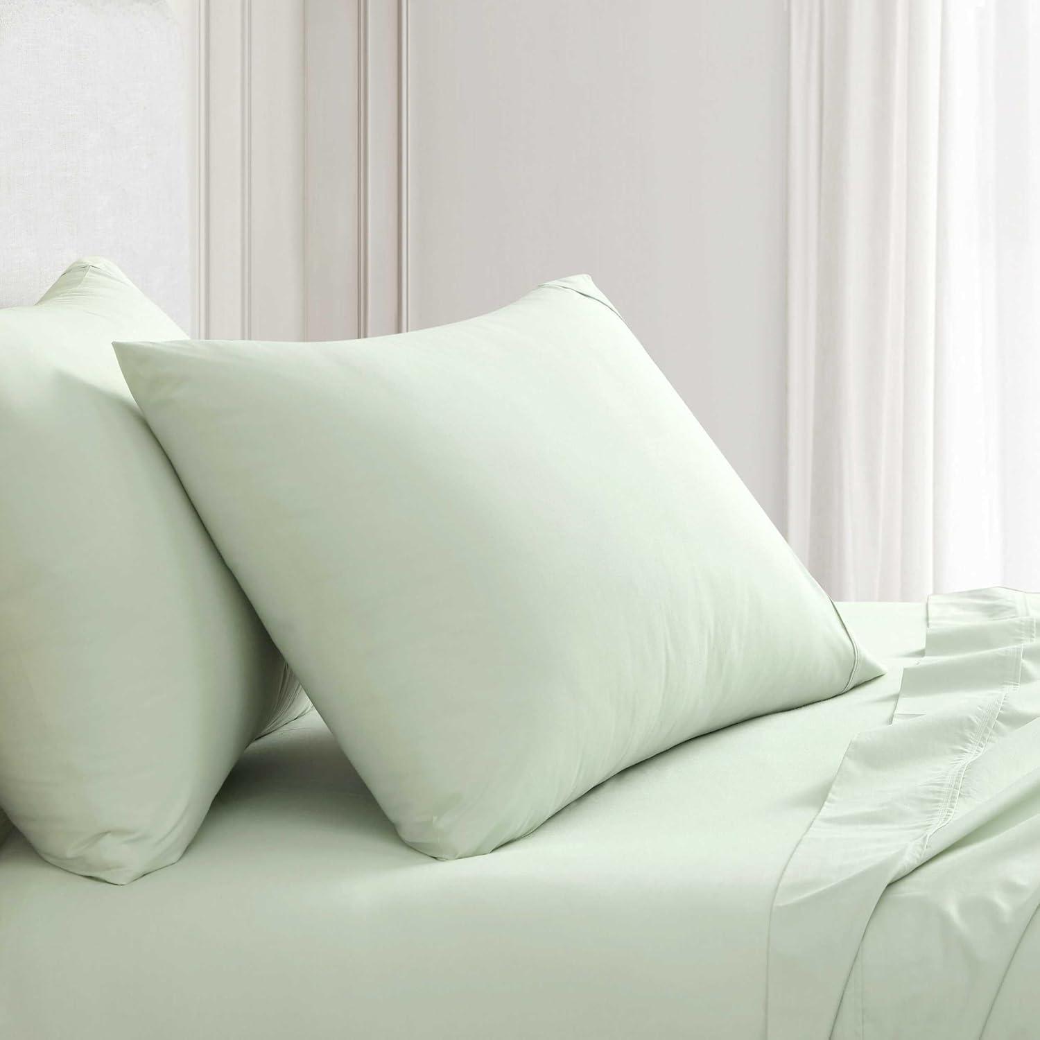 imageMartha Stewart Queen Size Sheets Set Crisp amp Tailored Cooling Sheets wa Naturally Smooth Cotton Percale Lightweight Feel Matching Pillowcases amp Fitted Sheet Skylands Solid WhiteSkylands Solid Green