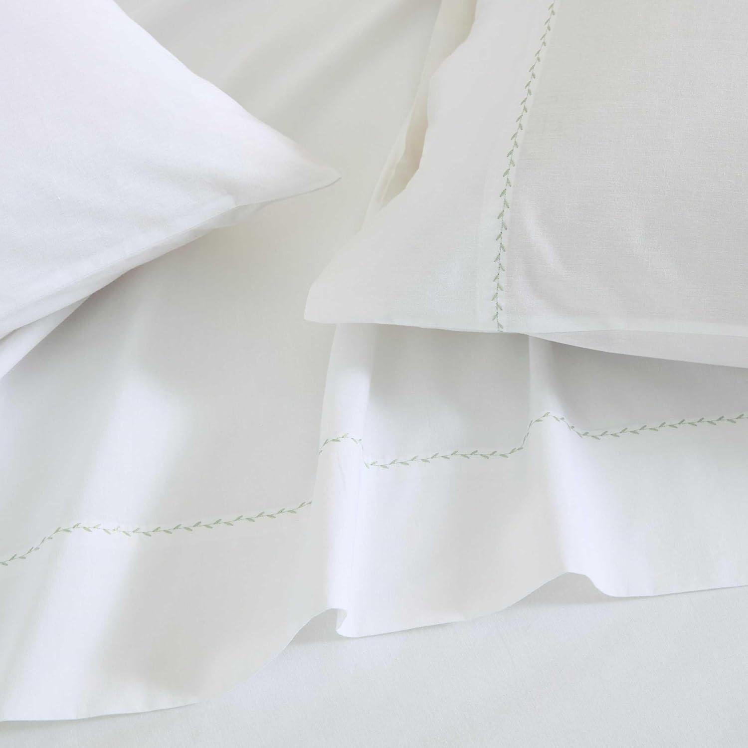 imageMartha Stewart Queen Size Sheets Set Crisp amp Tailored Cooling Sheets wa Naturally Smooth Cotton Percale Lightweight Feel Matching Pillowcases amp Fitted Sheet Skylands Solid WhiteLilly Pond Leaf Green