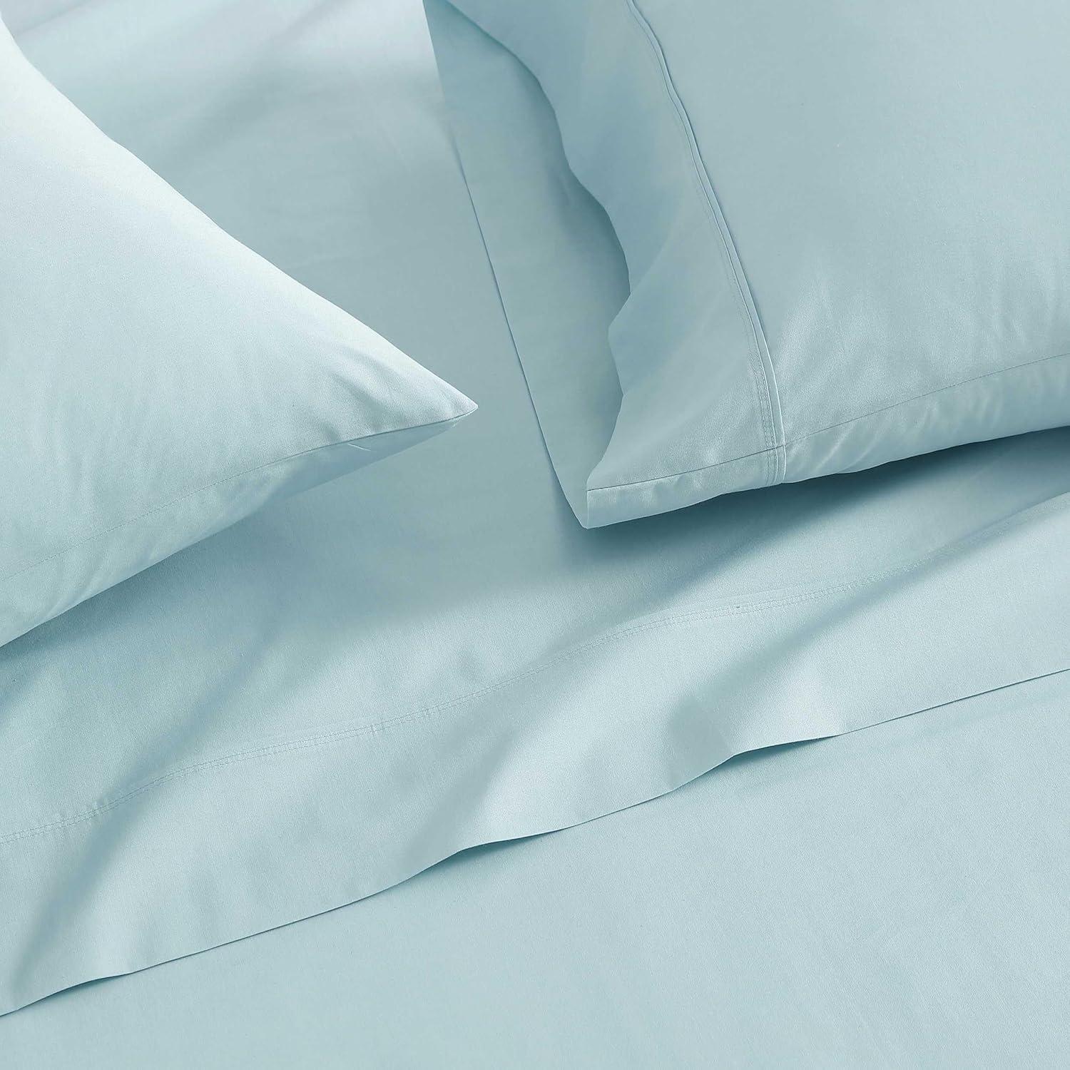 imageMartha Stewart Queen Size Sheets Set Crisp amp Tailored Cooling Sheets wa Naturally Smooth Cotton Percale Lightweight Feel Matching Pillowcases amp Fitted Sheet Skylands Solid WhiteSkylands Solid Blue