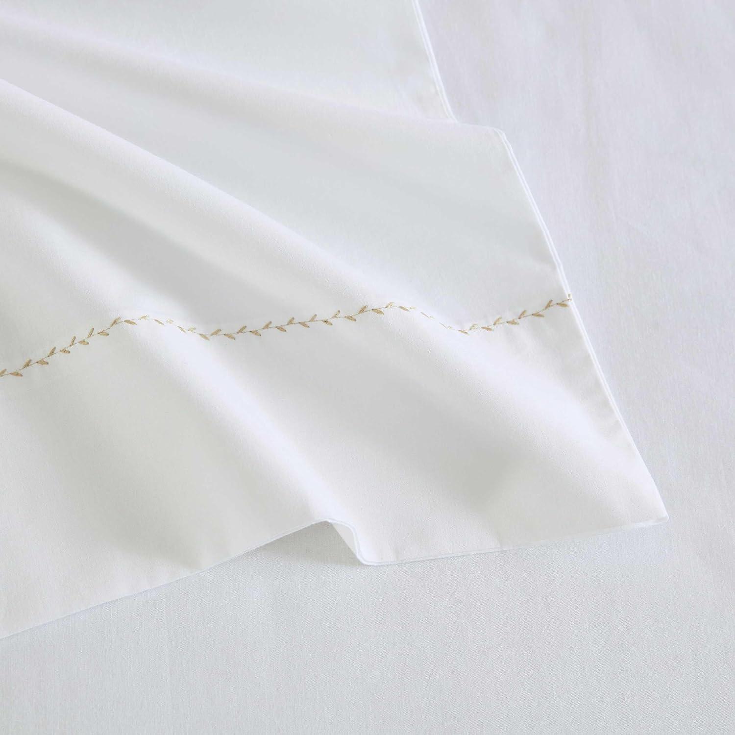 imageMartha Stewart Queen Size Sheets Set Crisp amp Tailored Cooling Sheets wa Naturally Smooth Cotton Percale Lightweight Feel Matching Pillowcases amp Fitted Sheet Skylands Solid WhiteLilly Pond Leaf Beige