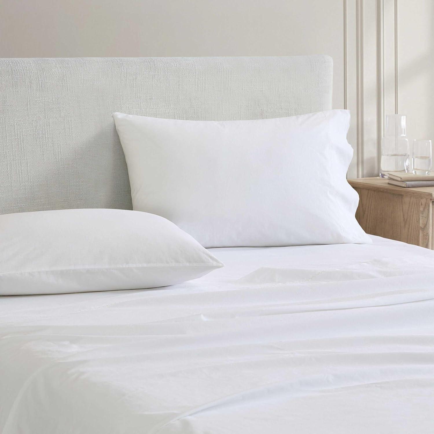 imageMartha Stewart Queen Size Sheets Set Crisp amp Tailored Cooling Sheets wa Naturally Smooth Cotton Percale Lightweight Feel Matching Pillowcases amp Fitted Sheet Skylands Solid WhiteLilly Pond Leaf Pink