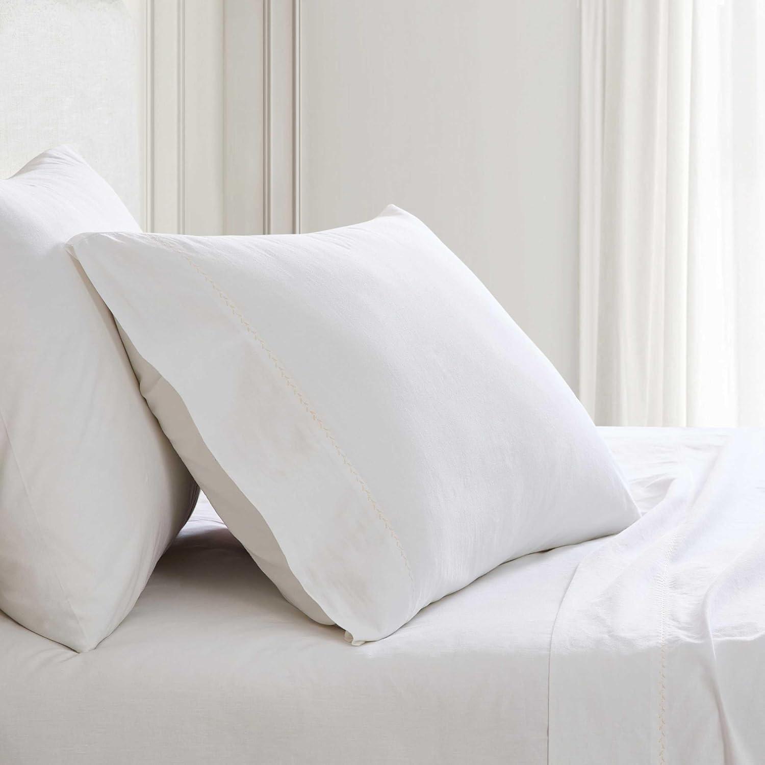 imageMartha Stewart Queen Size Sheets Set Crisp amp Tailored Cooling Sheets wa Naturally Smooth Cotton Percale Lightweight Feel Matching Pillowcases amp Fitted Sheet Skylands Solid WhiteLilly Pond Leaf Pink