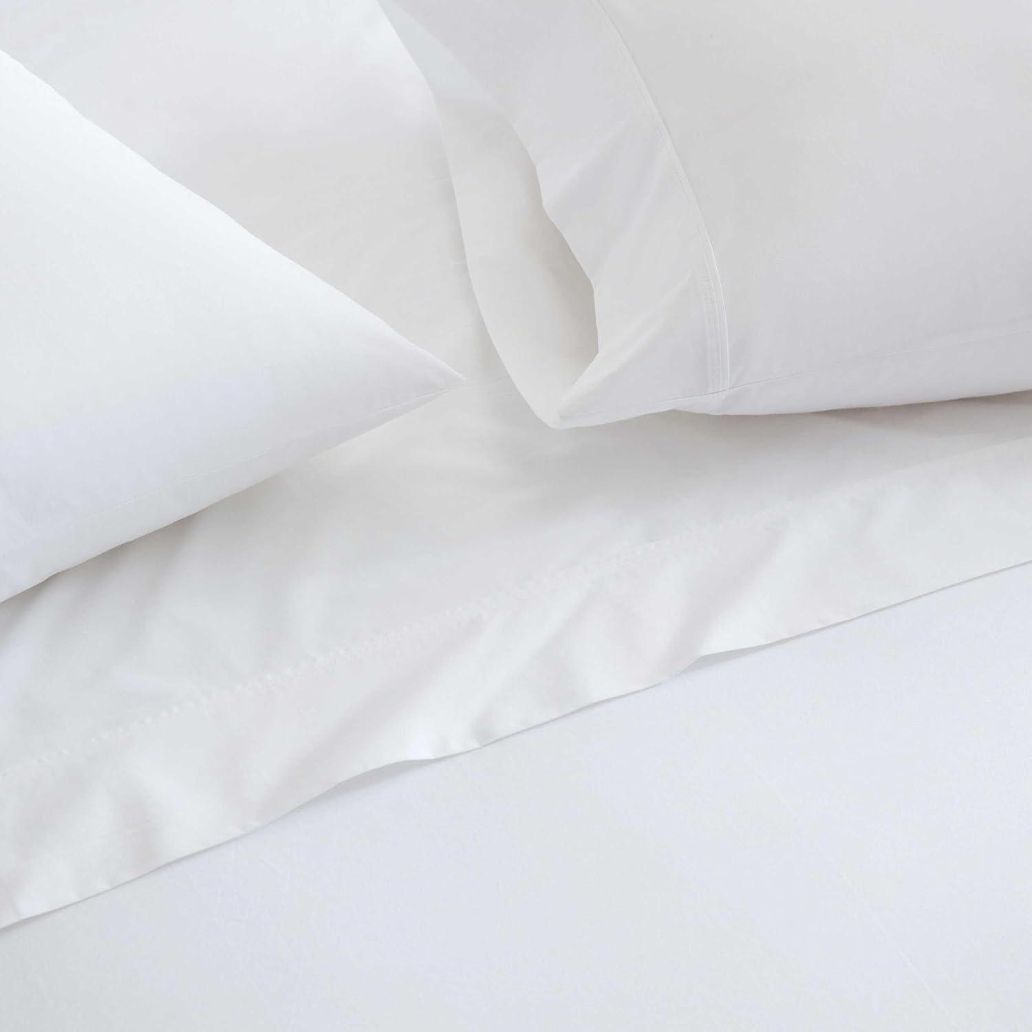 imageMartha Stewart Queen Size Sheets Set Crisp amp Tailored Cooling Sheets wa Naturally Smooth Cotton Percale Lightweight Feel Matching Pillowcases amp Fitted Sheet Skylands Solid WhiteSkylands Solid White